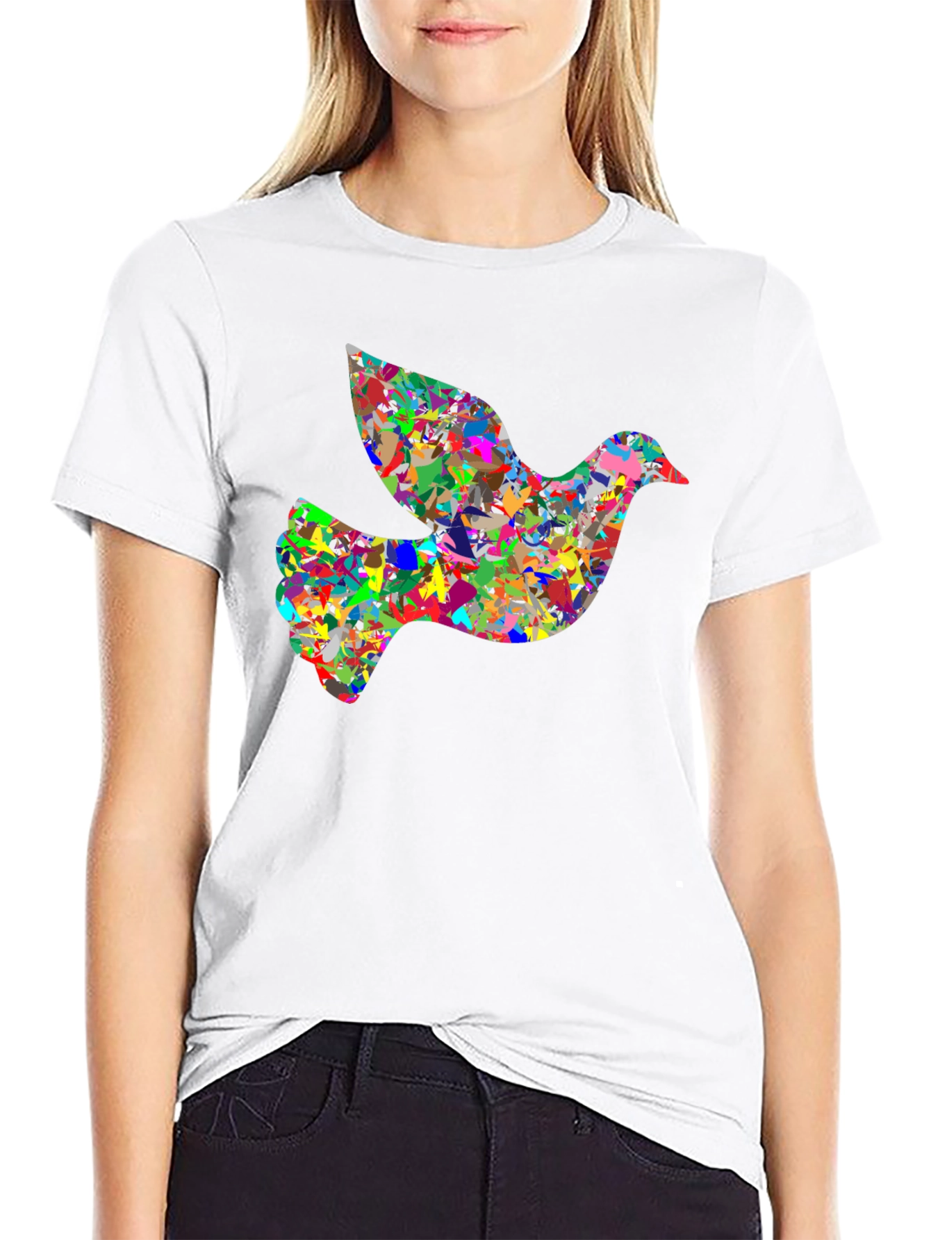 Black Peace Dove Graphic Tee - Abstract Art Bird T-Shirt view 9