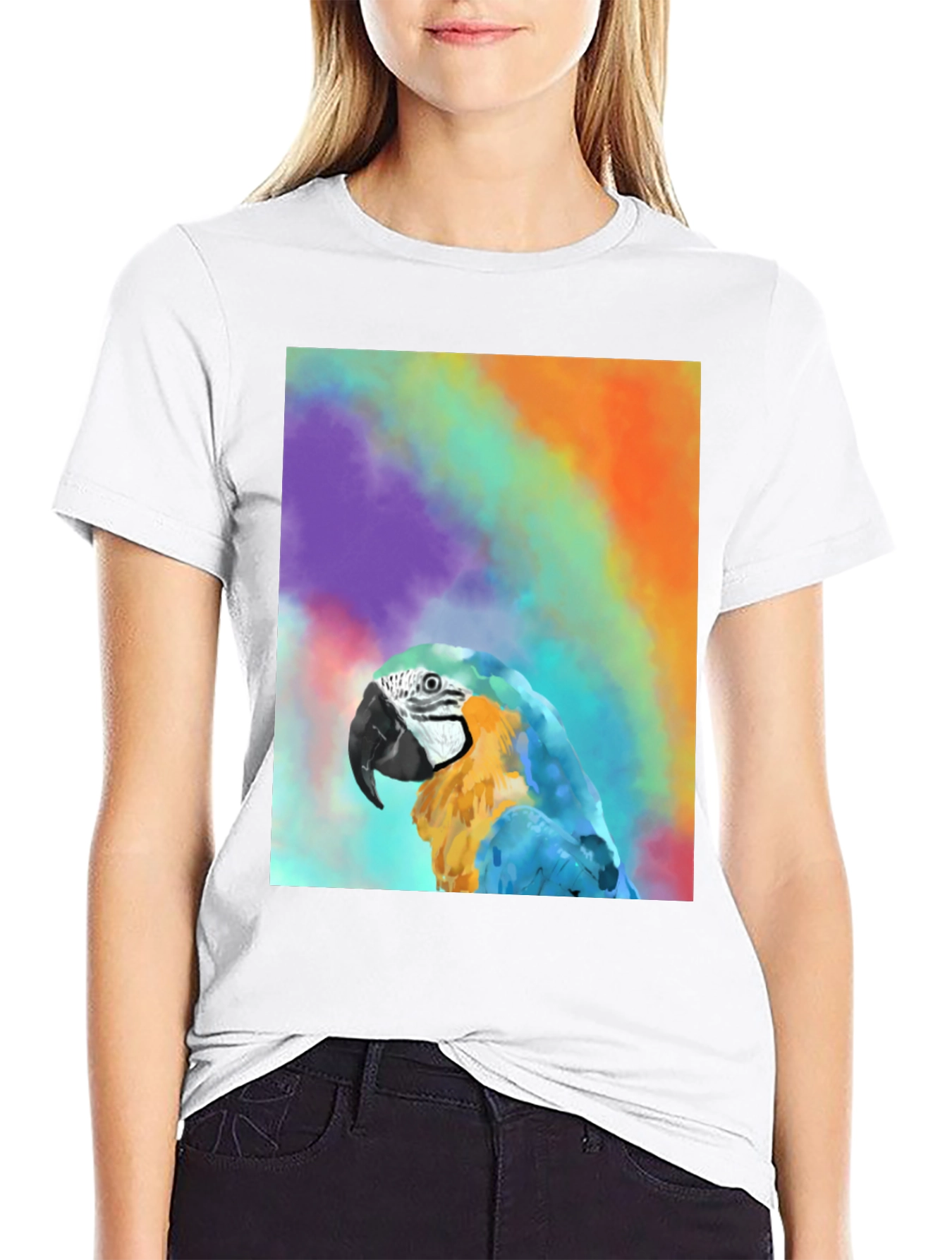 Black Parrot Graphic Tee - Colorful Macaw Design view 9