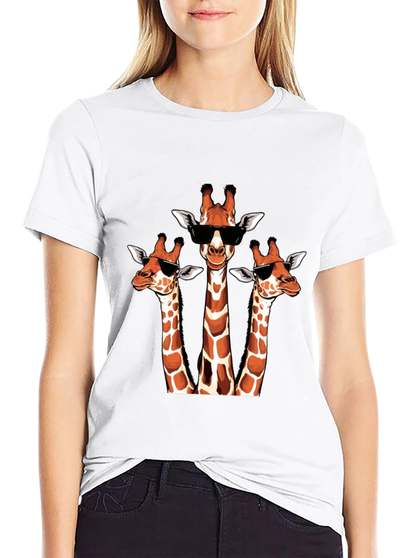 Black Cool Giraffe Trio T-Shirt - Unique Design view 9