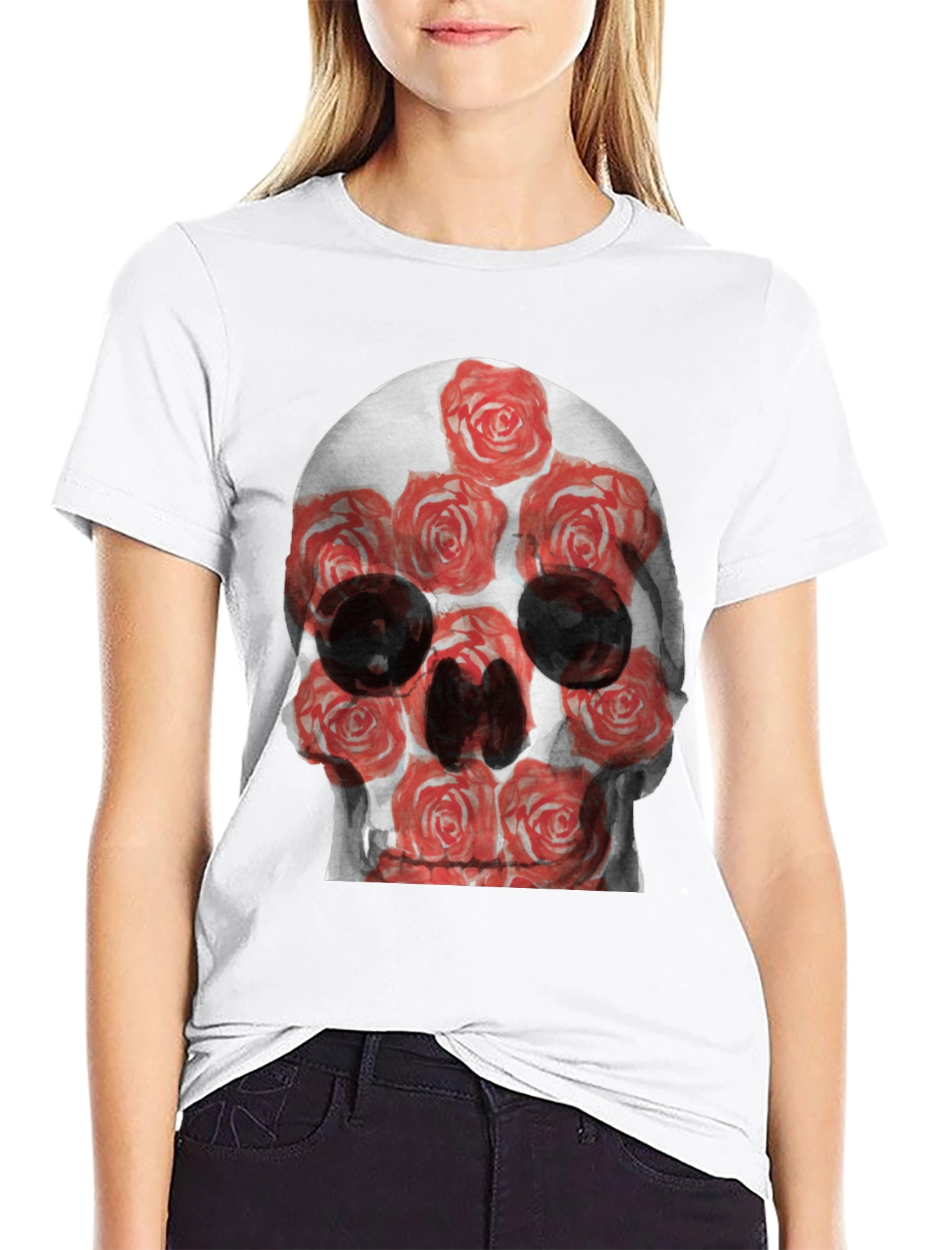 Black Skull and Roses Graphic Tee - Edgy Style view 9