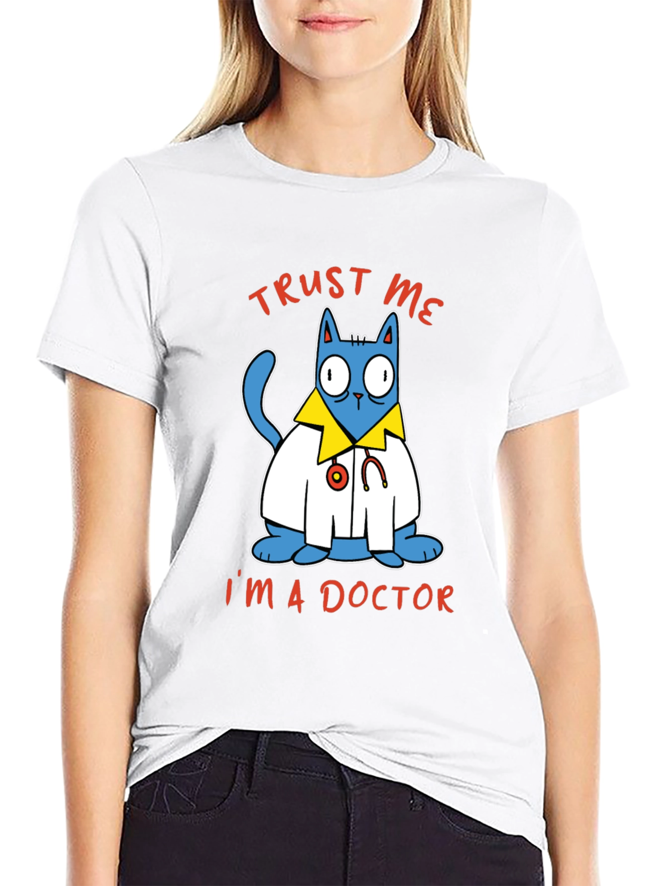 Black Trust Me I'm A Doctor Cat Graphic Tee view 9