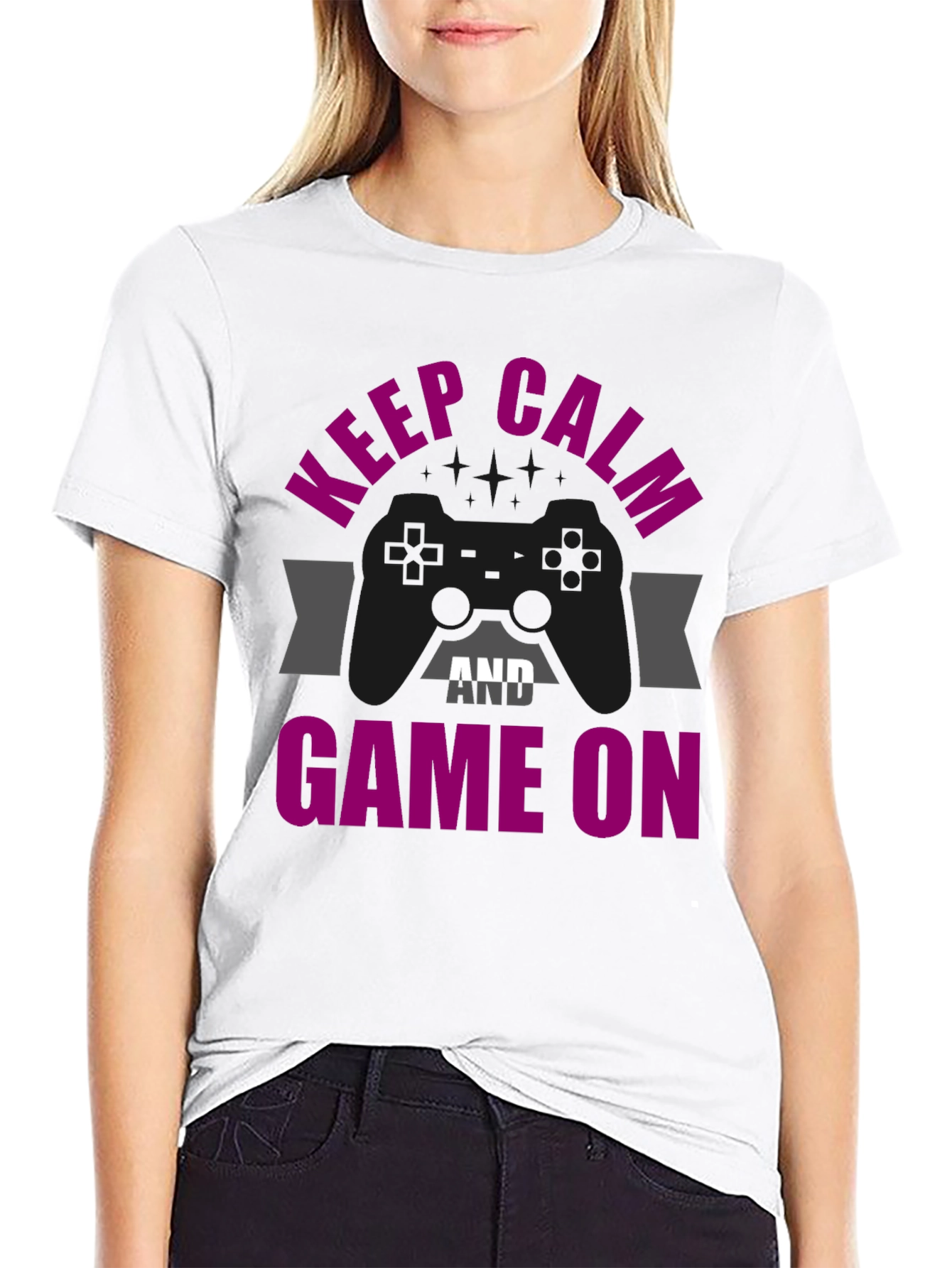 Black Keep Calm and Game On Graphic Tee view 9