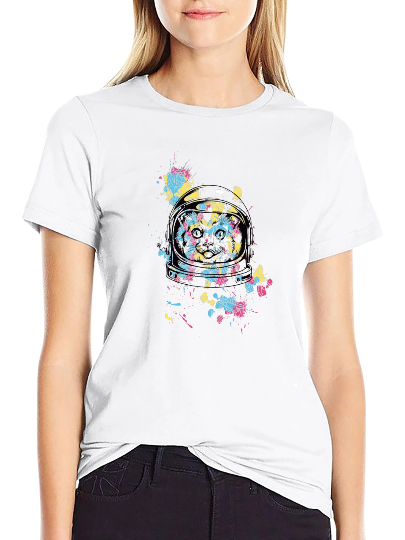 Black Astronaut Cat Graphic T-Shirt - Cool Space Design view 9