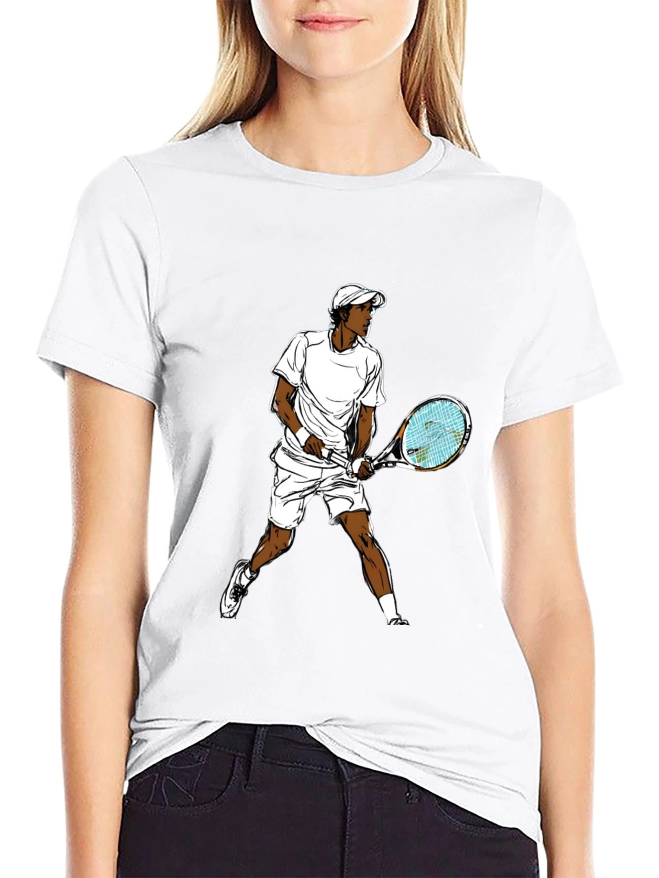 Black Tennis Player Graphic T-Shirt - Black Casual Tee view 9