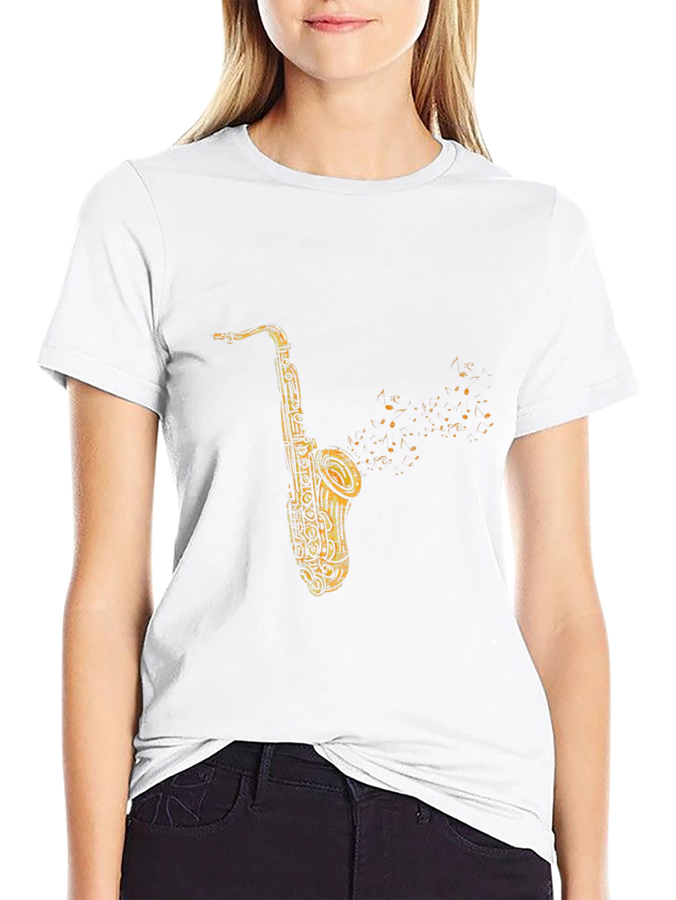 Black Saxophone Graphic Print Black T-Shirt view 9