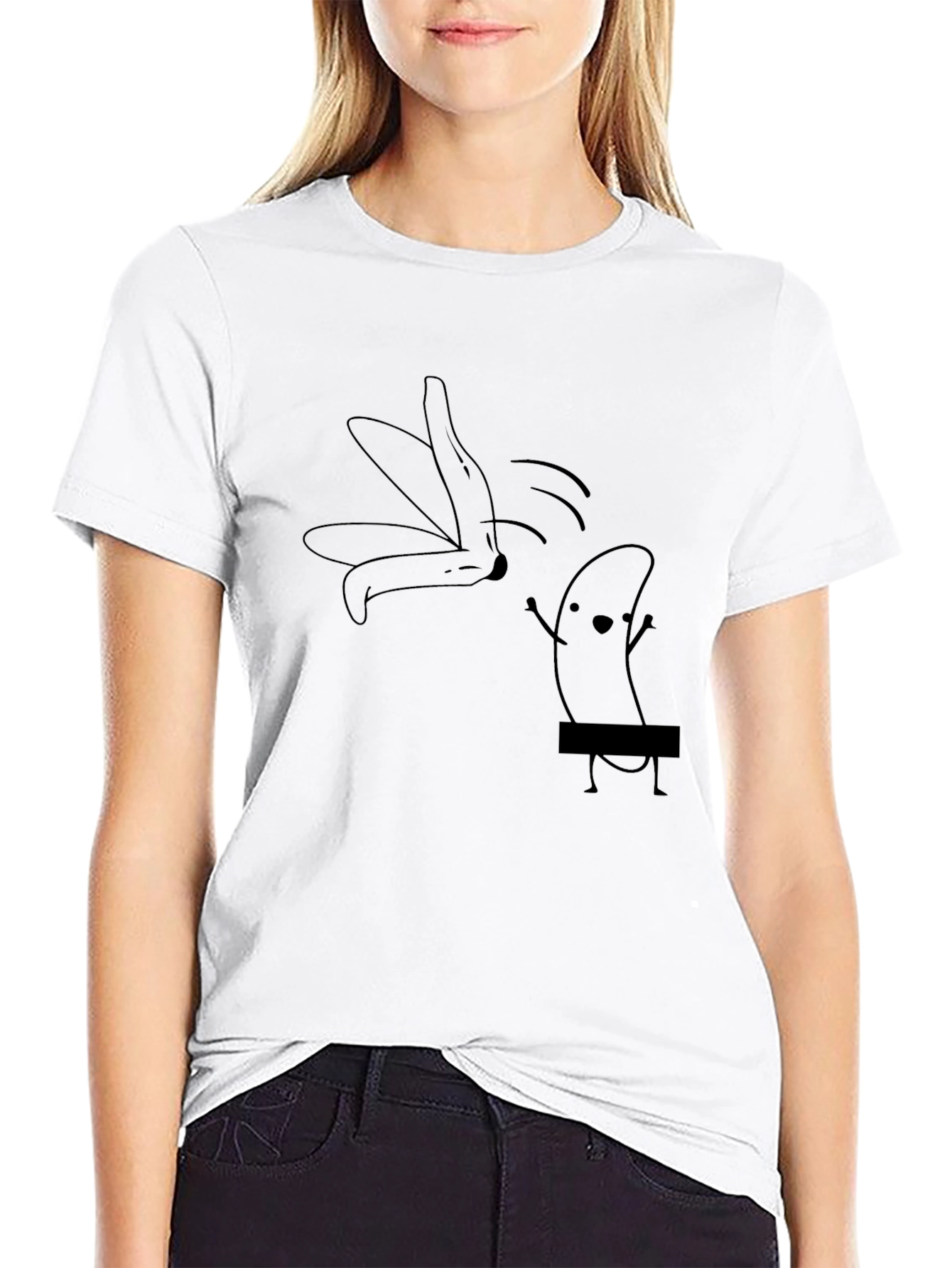 Black Funny Banana Stripping Graphic T-Shirt - Unisex view 9