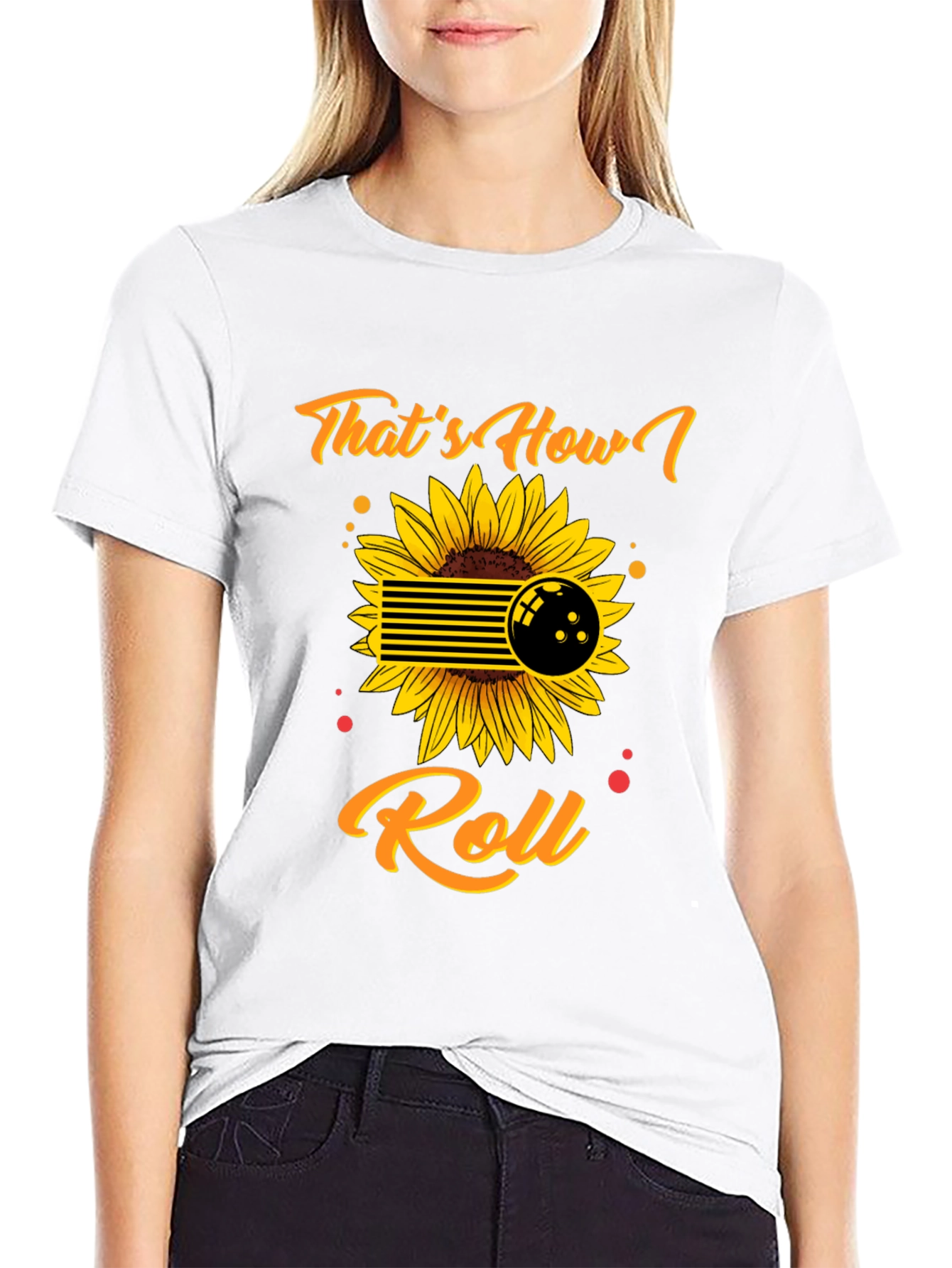 Black That's How I Roll Bowling Sunflower Graphic Tee view 9