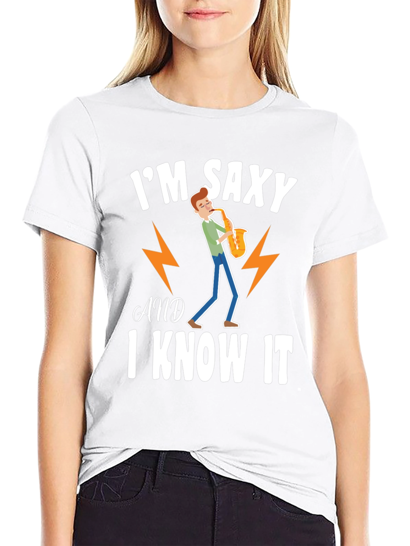 Black I'm Saxy and I Know It Graphic T-Shirt view 9