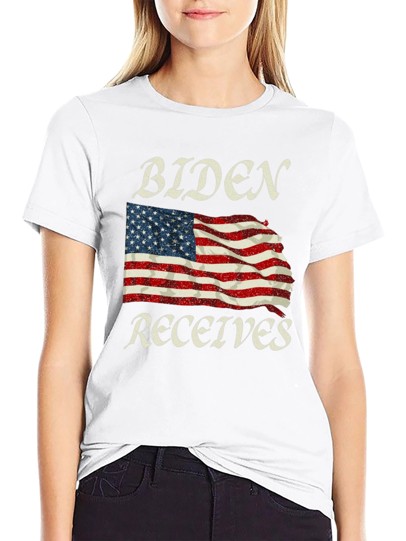 Black Biden Receives American Flag Graphic Tee view 9