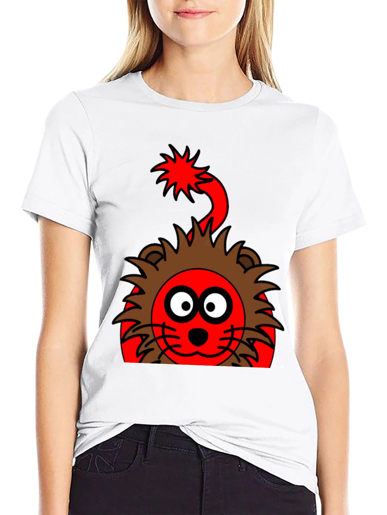 Black Cartoon Lion Graphic Tee - Fun & Unique Design view 9