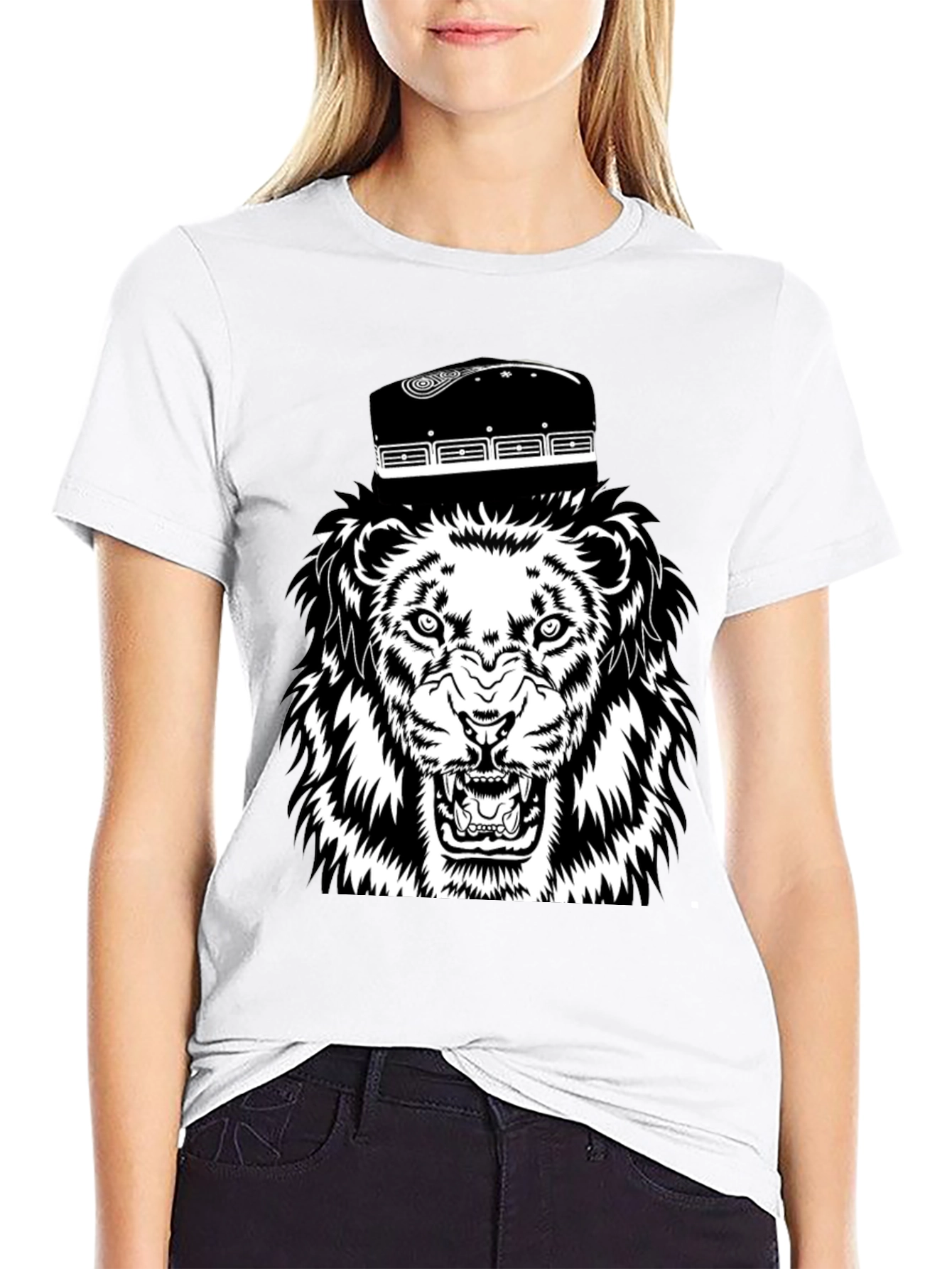 Black Lion with Fez Black T-Shirt view 9