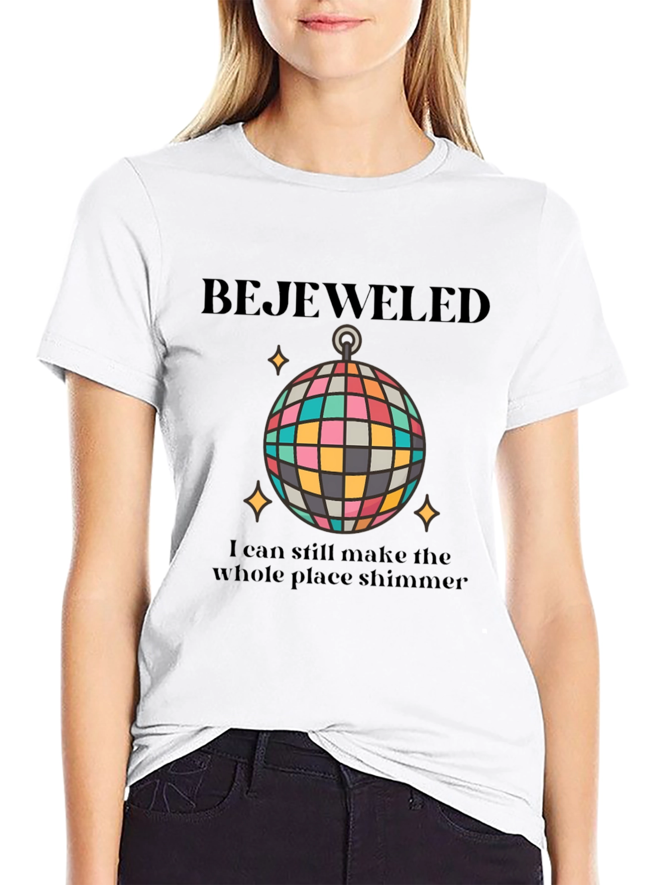 Black Bejeweled Disco Ball Graphic Tee view 9