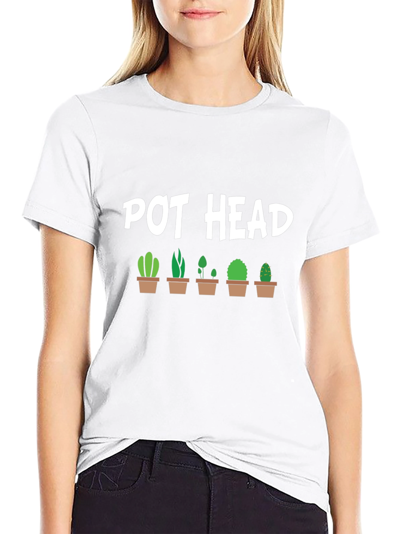 Black Pot Head Cactus T-Shirt - Novelty Graphic Tee view 9