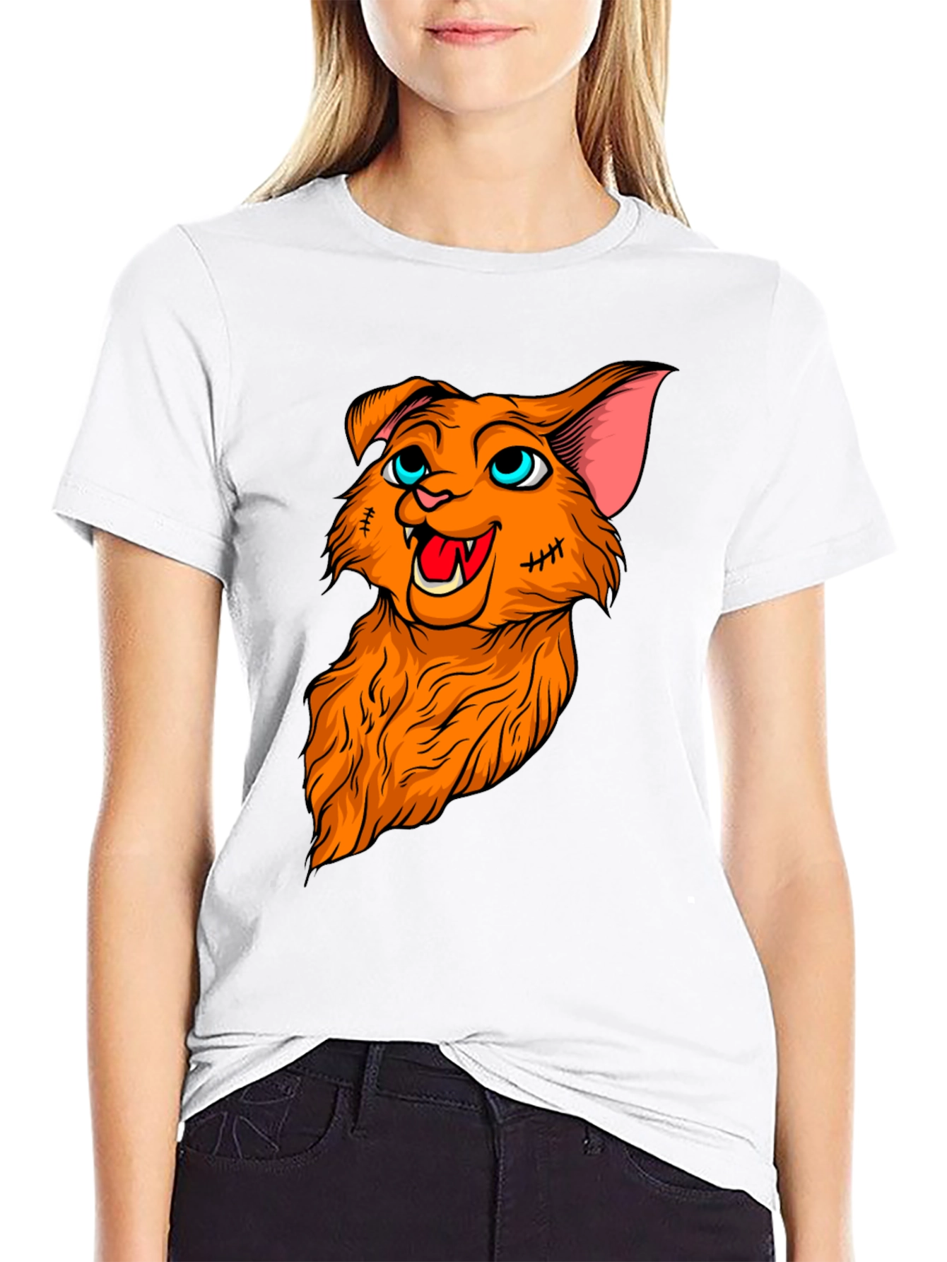 Black Cartoon Zombie Cat Graphic Tee - Black view 9