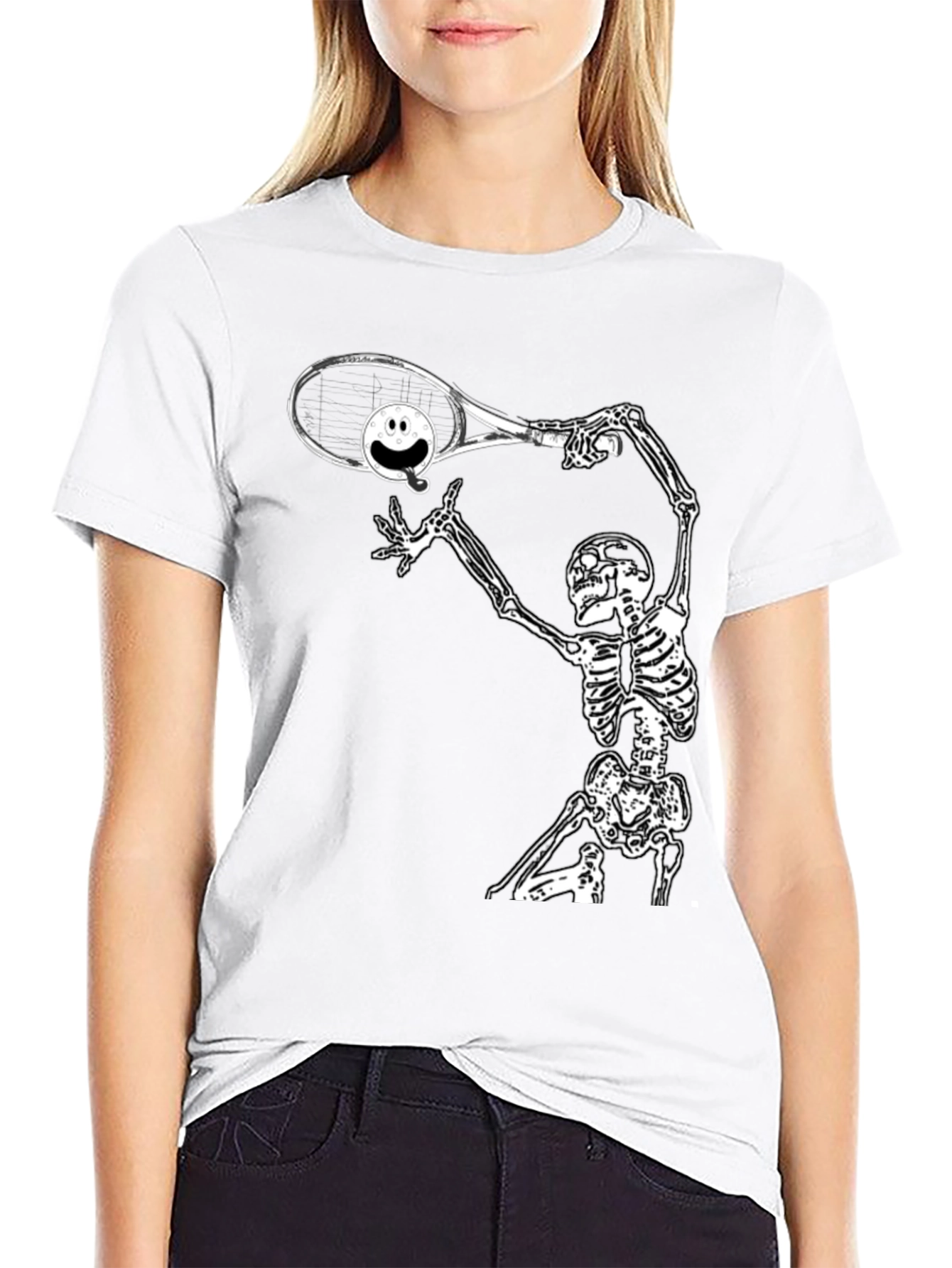 Black Humorous Skeleton Tennis T-Shirt view 9