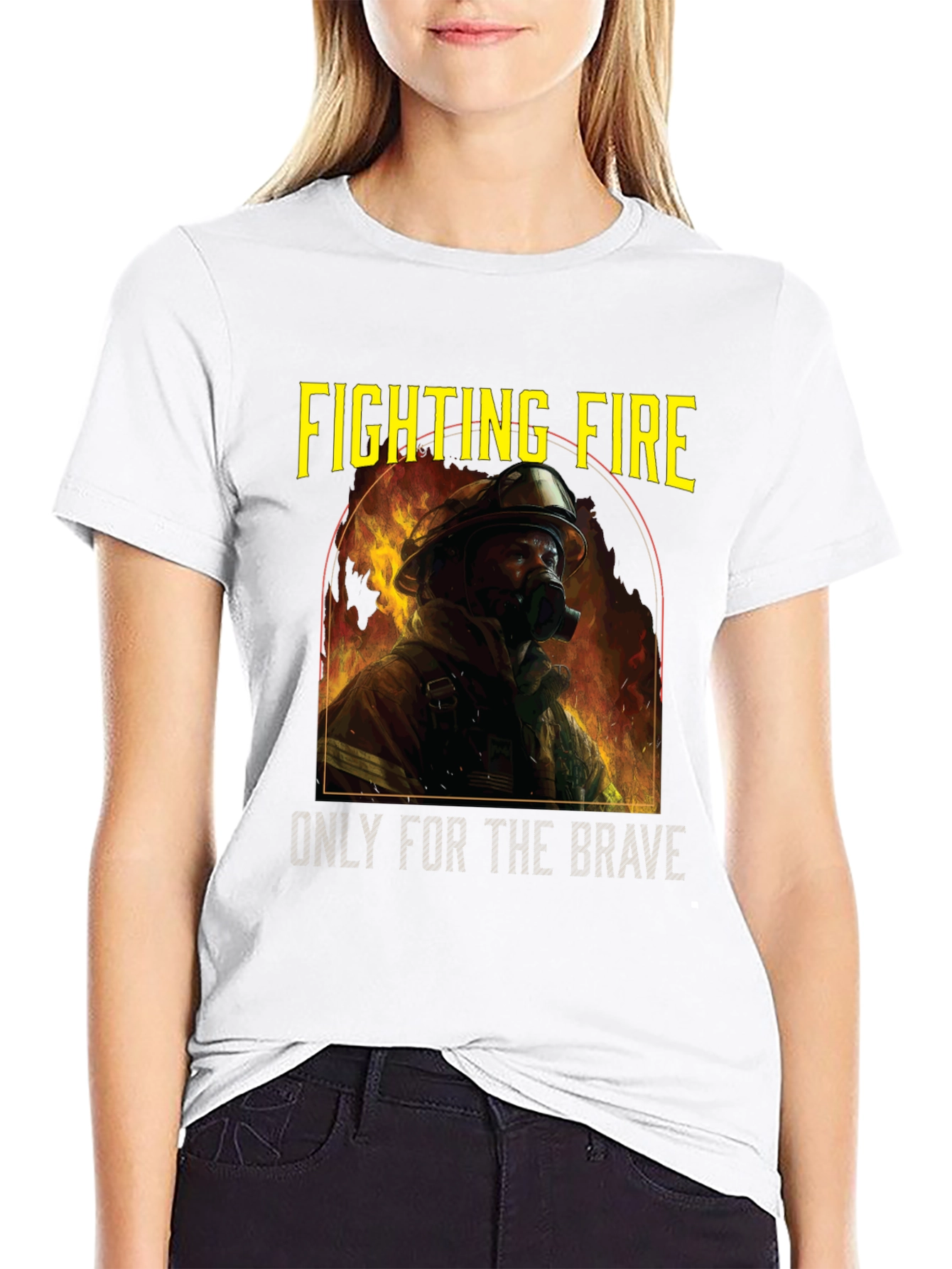Black Fighting Fire Brave Firefighter T-Shirt view 9