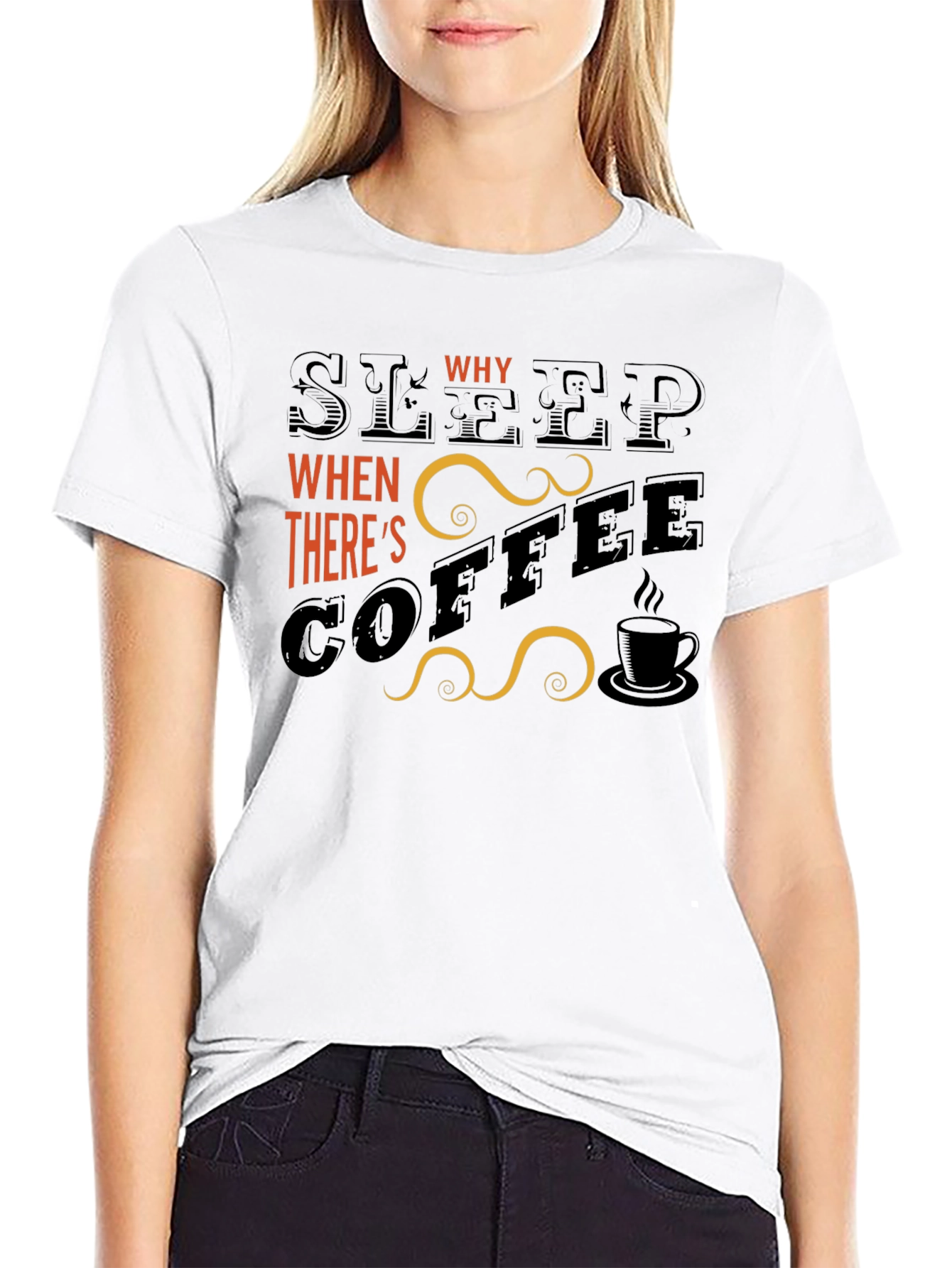 Black Sleep? Why? Coffee Graphic T-Shirt - Black view 9