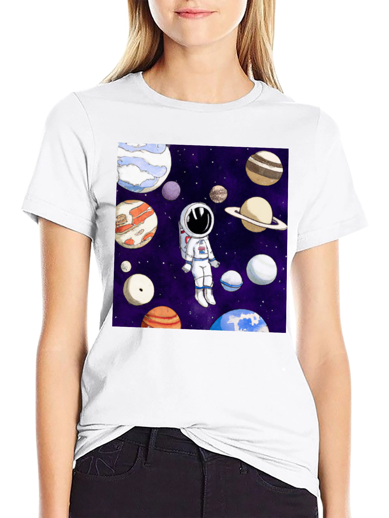 Black Astronaut & Planet Graphic T-Shirt - Space Adventure view 9