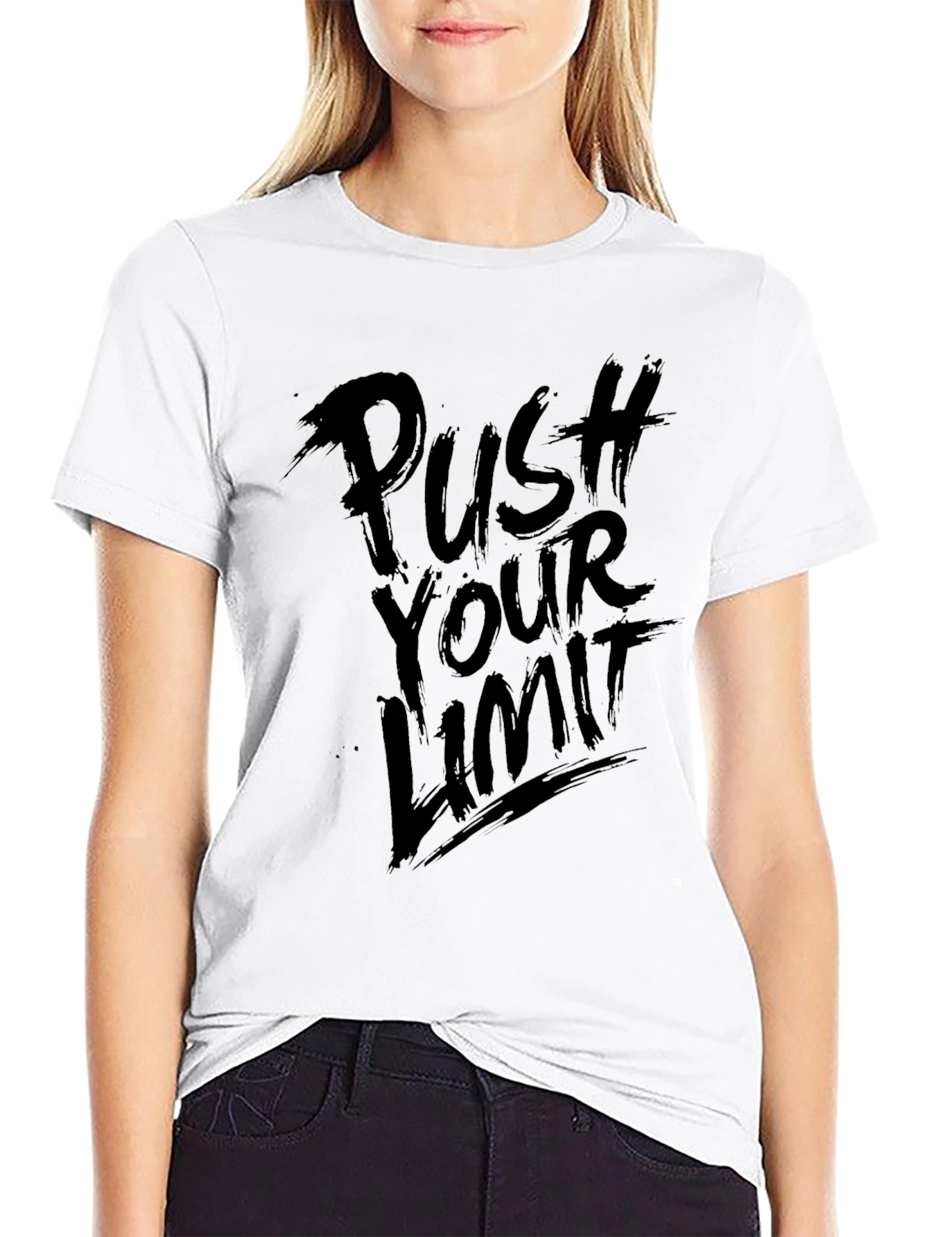 Black Push Your Limit Black Graphic Tee - Motivational Design view 9
