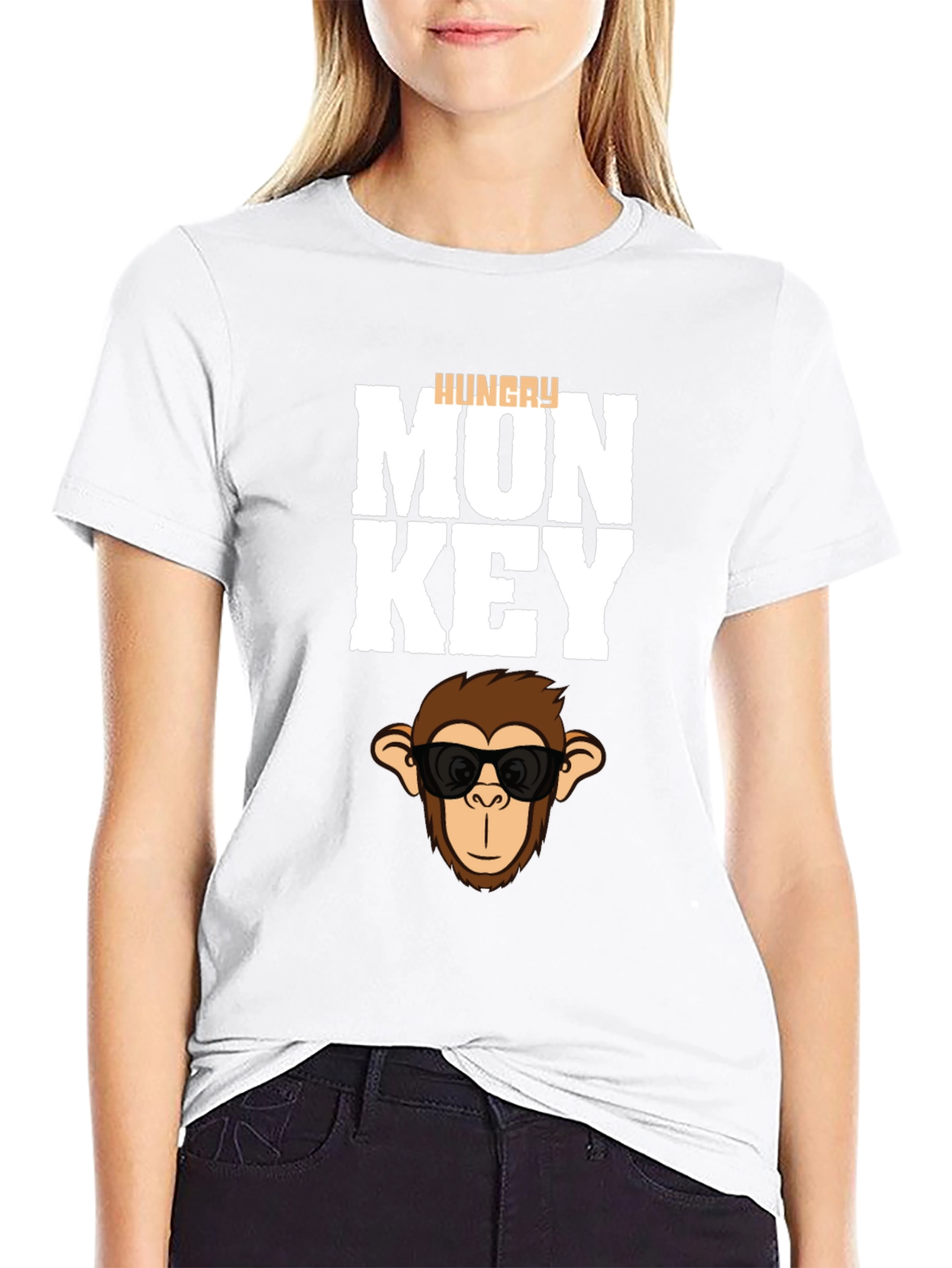 Black Hungry Monkey Graphic T-Shirt - Cool Cartoon Ape Tee view 9