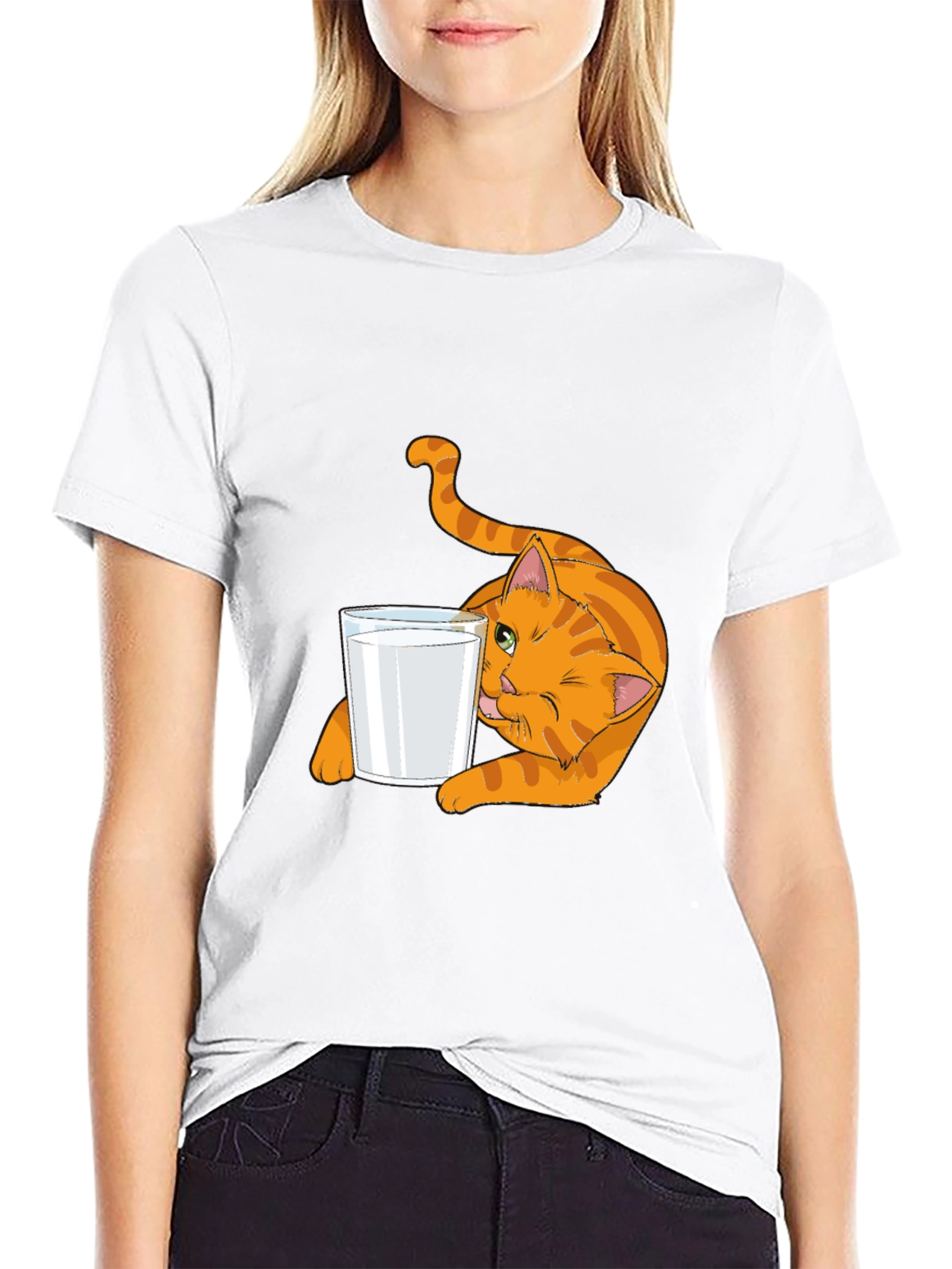 Black Cat & Milk Glass Graphic Tee - Black Cotton T-Shirt view 9