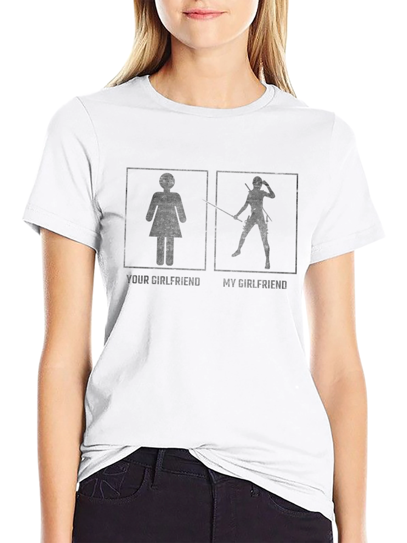 Black Funny "Your Girlfriend vs My Girlfriend" Black T-Shirt view 9
