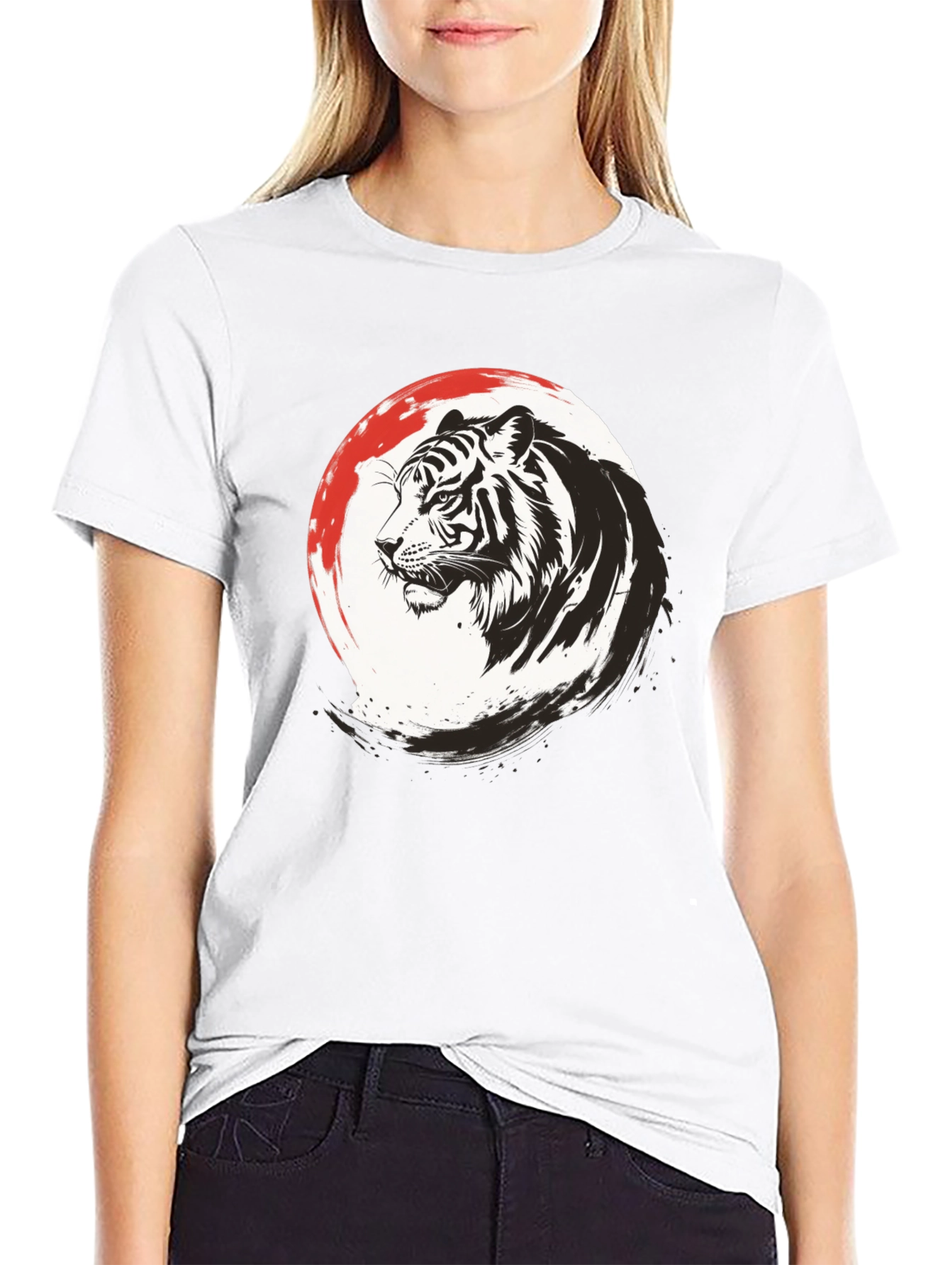 Black Tiger Graphic Print Men's Black T-Shirt view 9