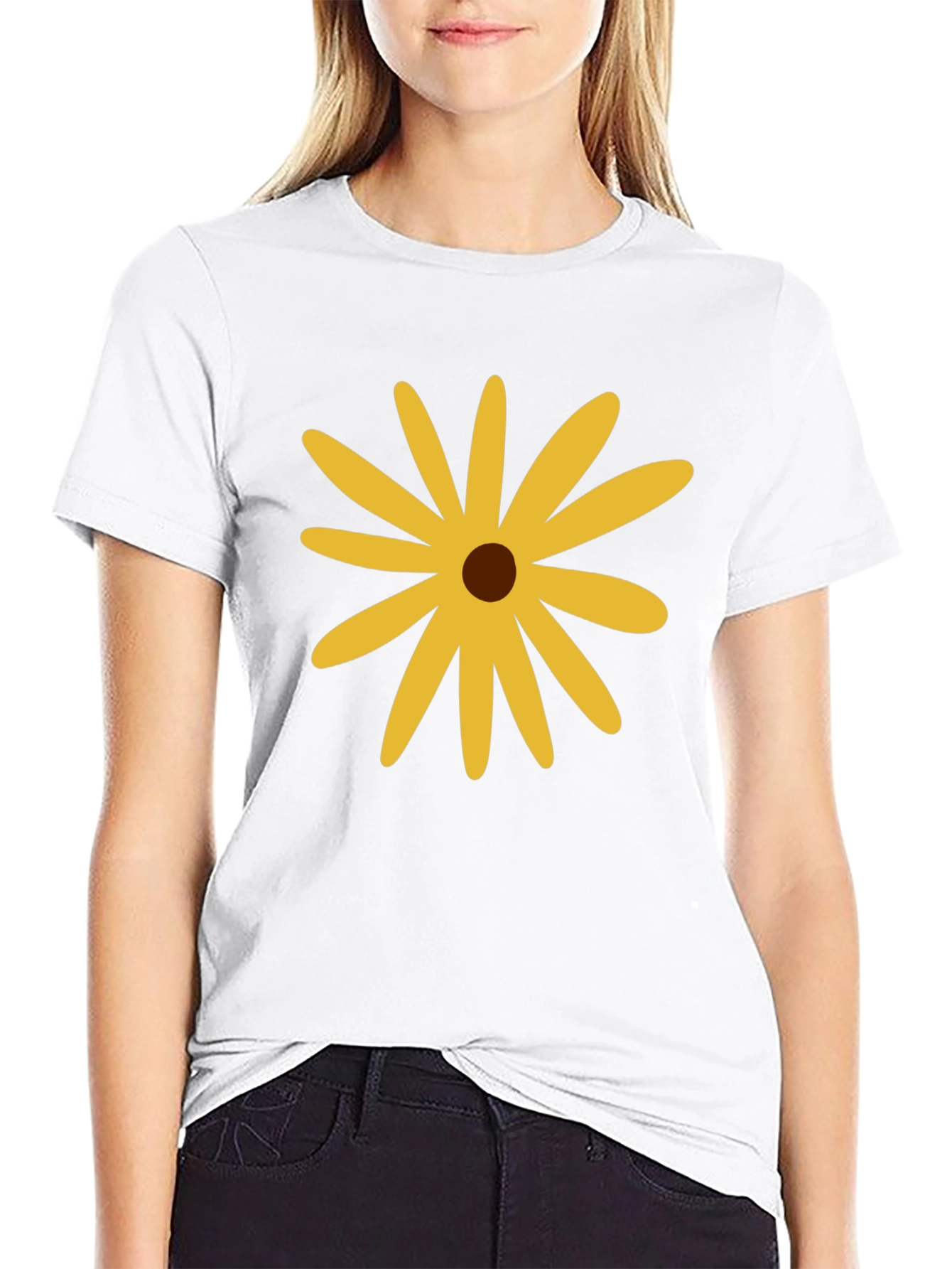 Black Black T-Shirt with Yellow Flower view 9