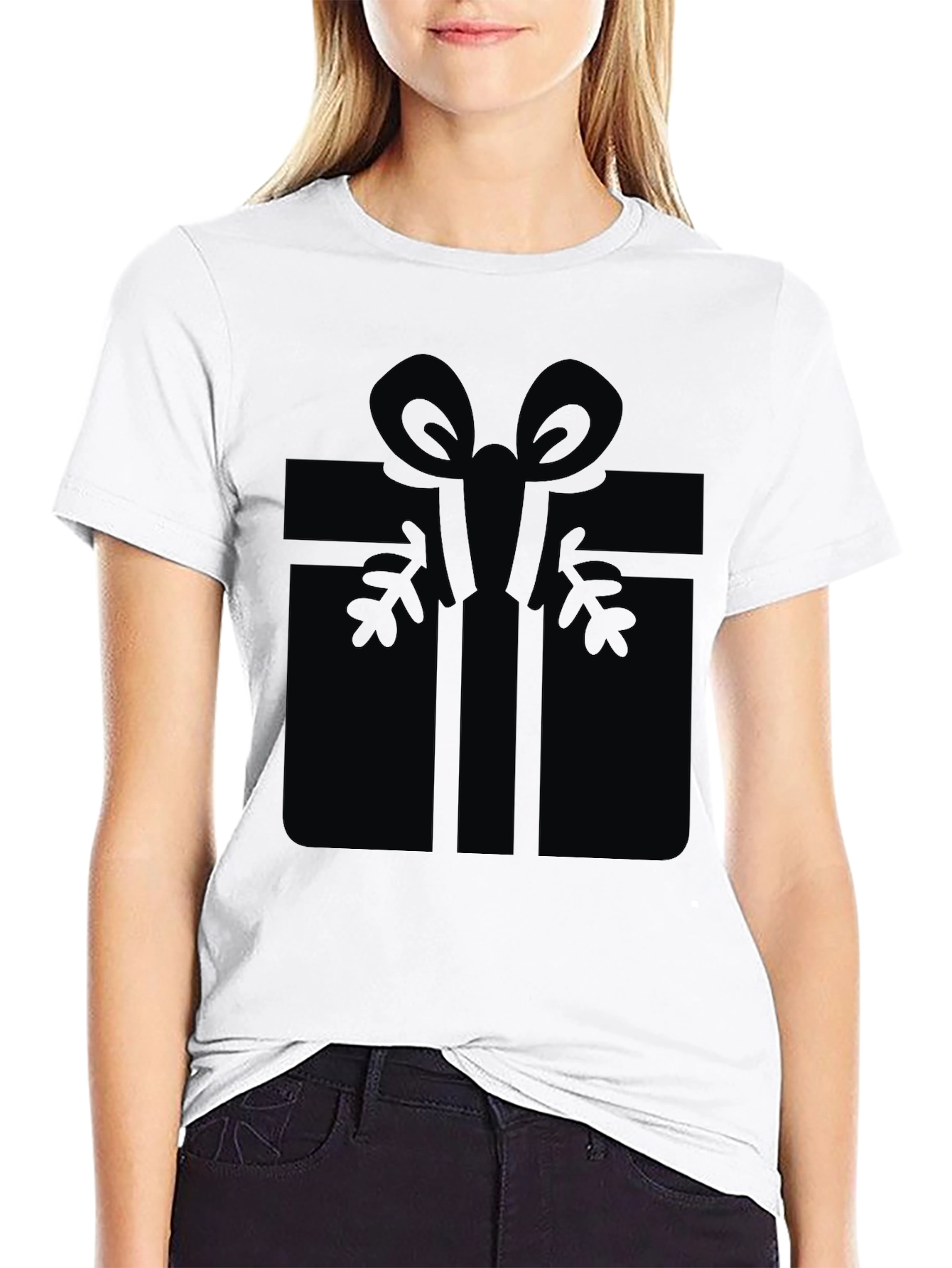 Black Festive Gift Graphic Tee - Black Cotton Blend view 9
