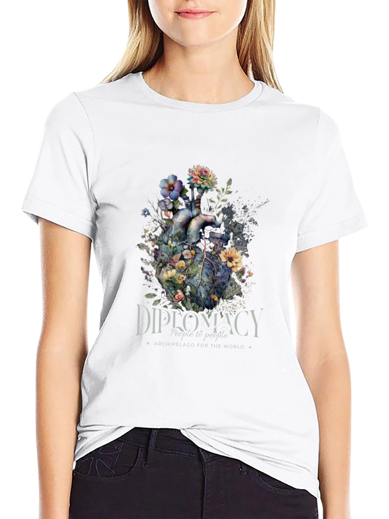 Black Floral Heart Diplomacy T-Shirt view 9