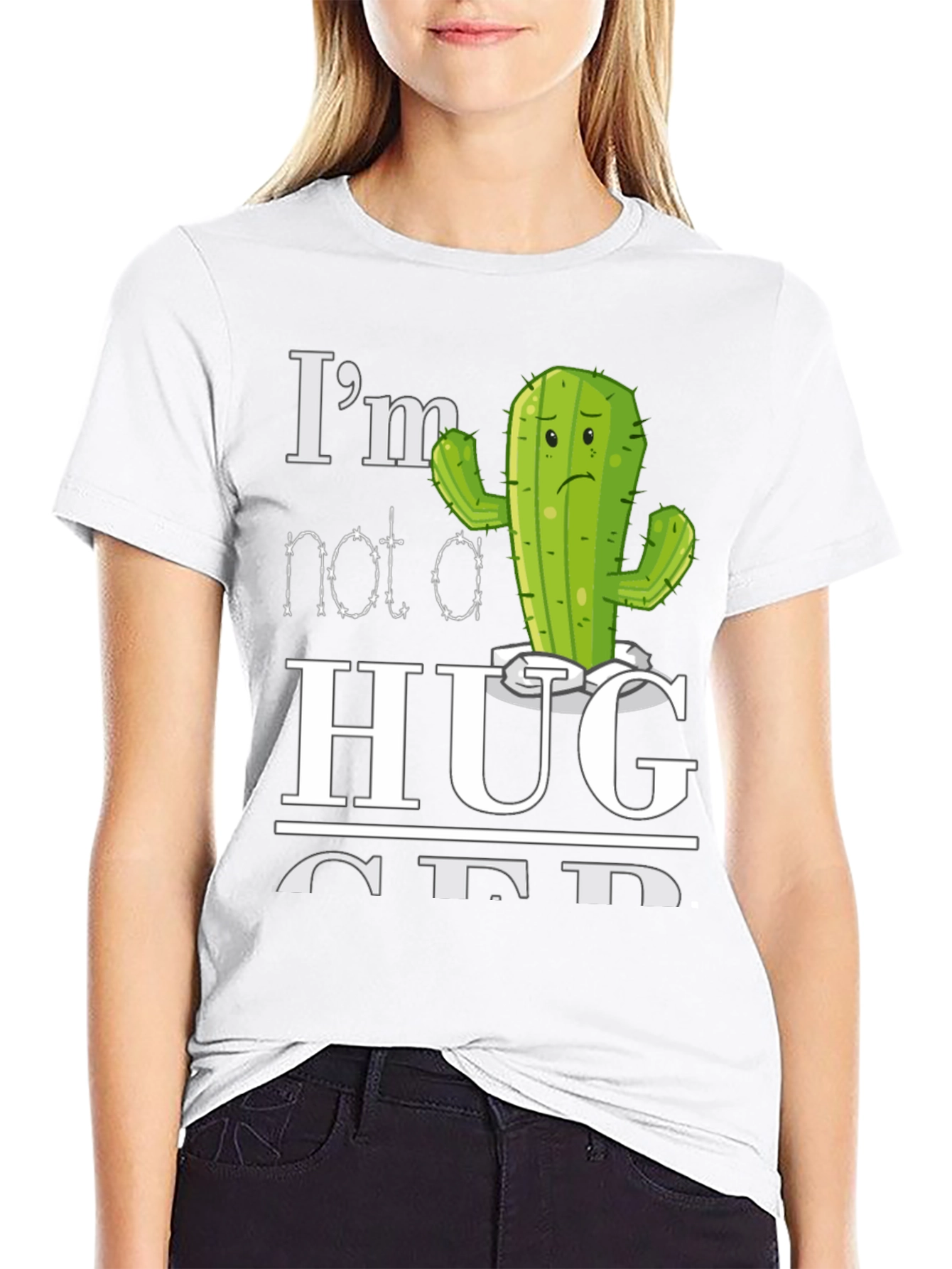 Black I'm Not a Hugger Cactus T-Shirt view 9