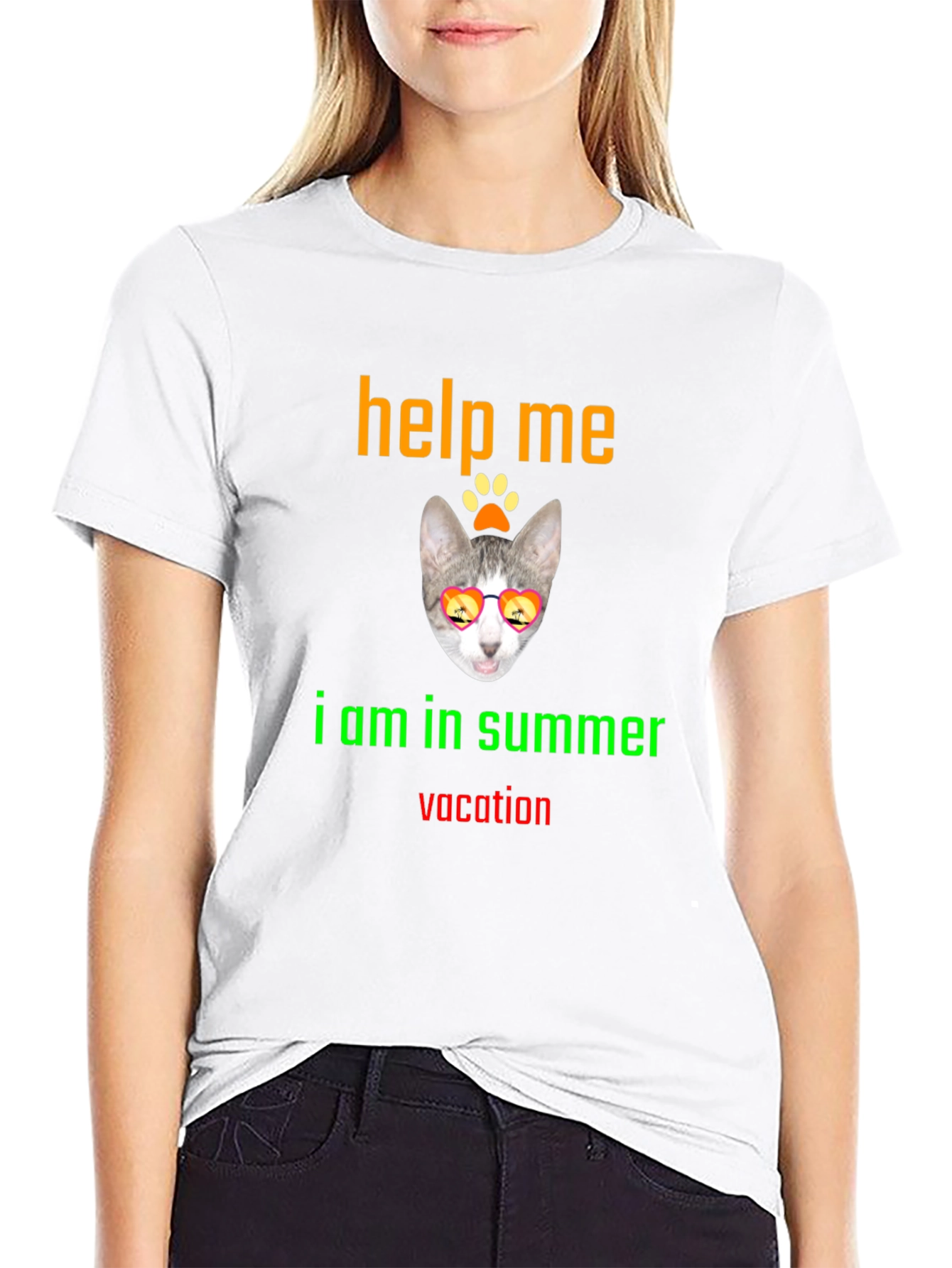 Black Help Me Summer Vacation Tee - Cat Sunglasses T-Shirt view 9