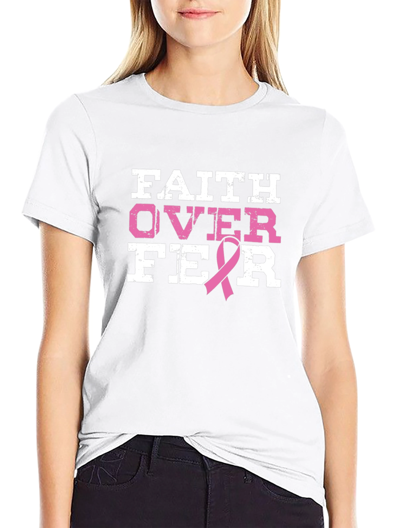 Black Faith Over Fear Breast Cancer Awareness T-Shirt view 9
