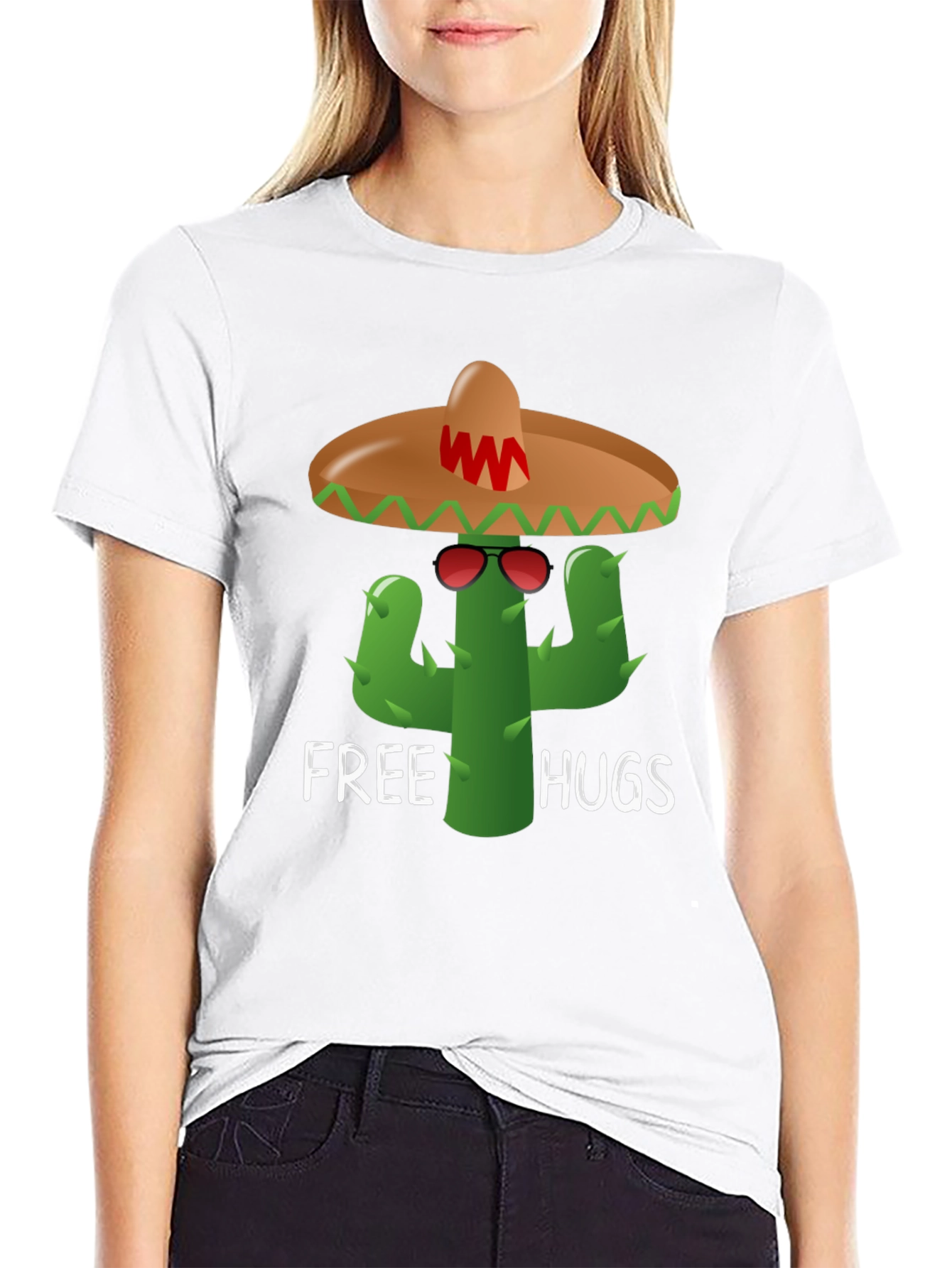 Black Free Hugs Cactus Tee - Fun Graphic T-Shirt view 9