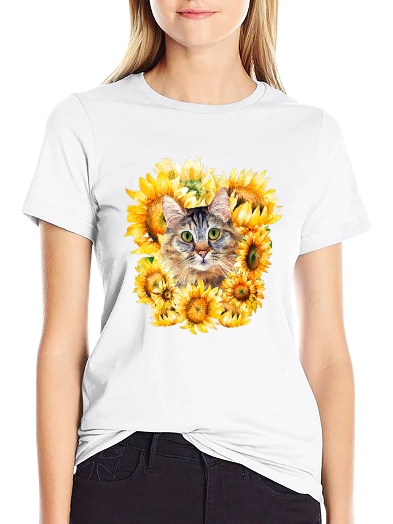 Black Cat Sunflower Graphic Tee - Men's Black T-Shirt view 9