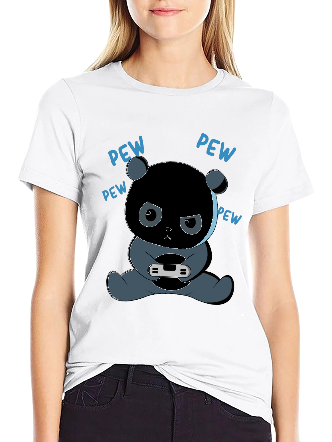 Black Gamer Panda T-Shirt - Pew Pew view 9