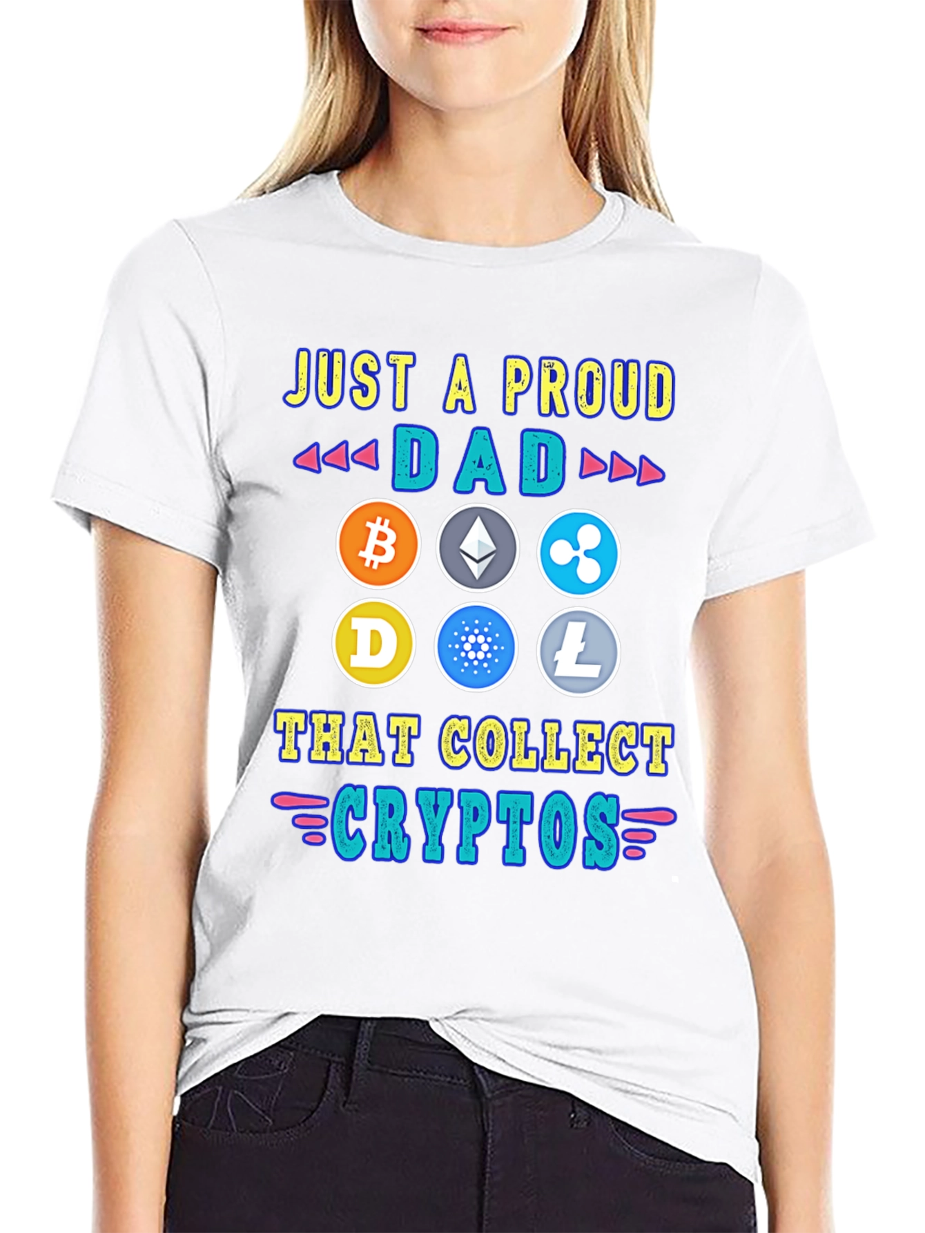 Black Proud Dad Crypto Collector T-Shirt view 9