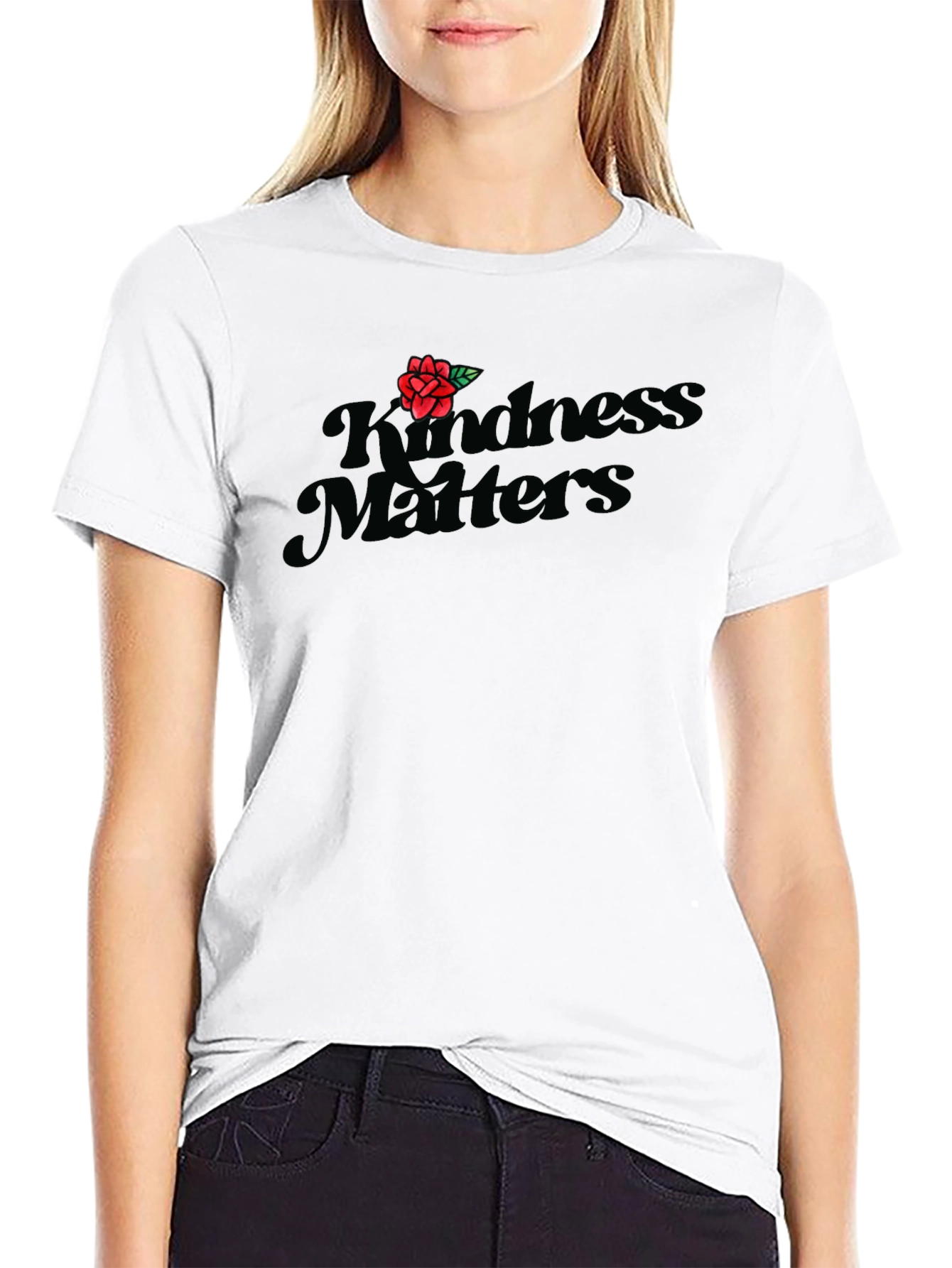 Black Kindness Matters Black T-Shirt with Rose view 9