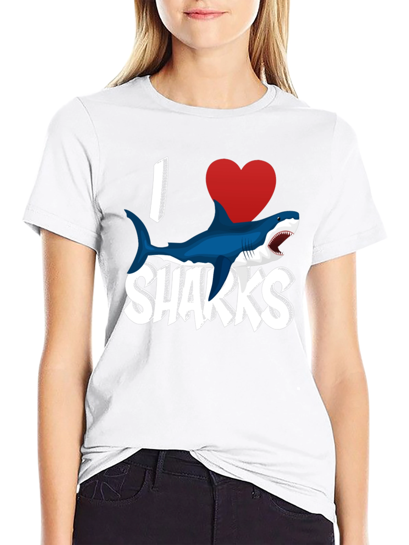 Black I Love Sharks T-Shirt - Black Cotton Blend view 9