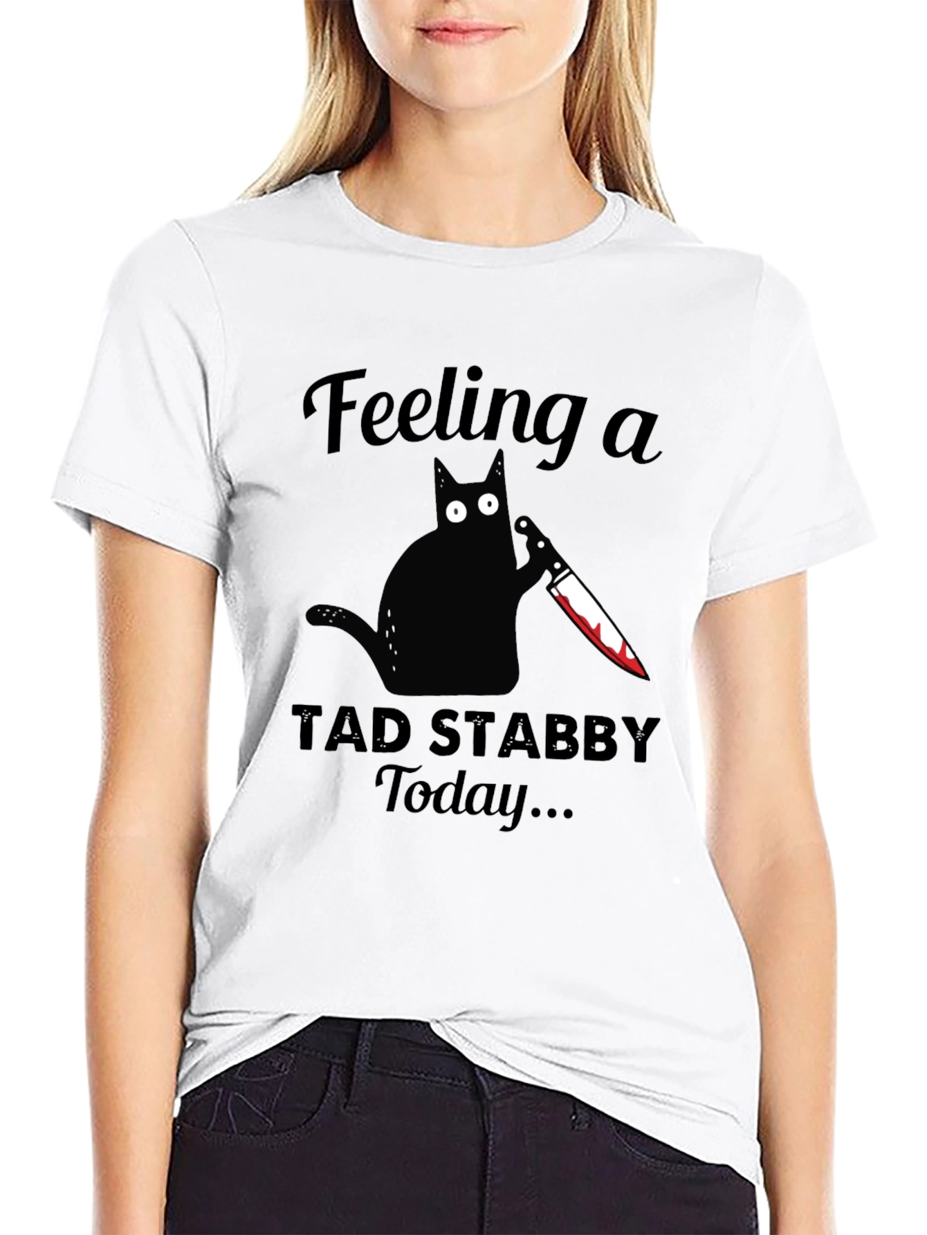 Black Feeling Stabby Cat Graphic Tee - Black Cotton T-Shirt view 9