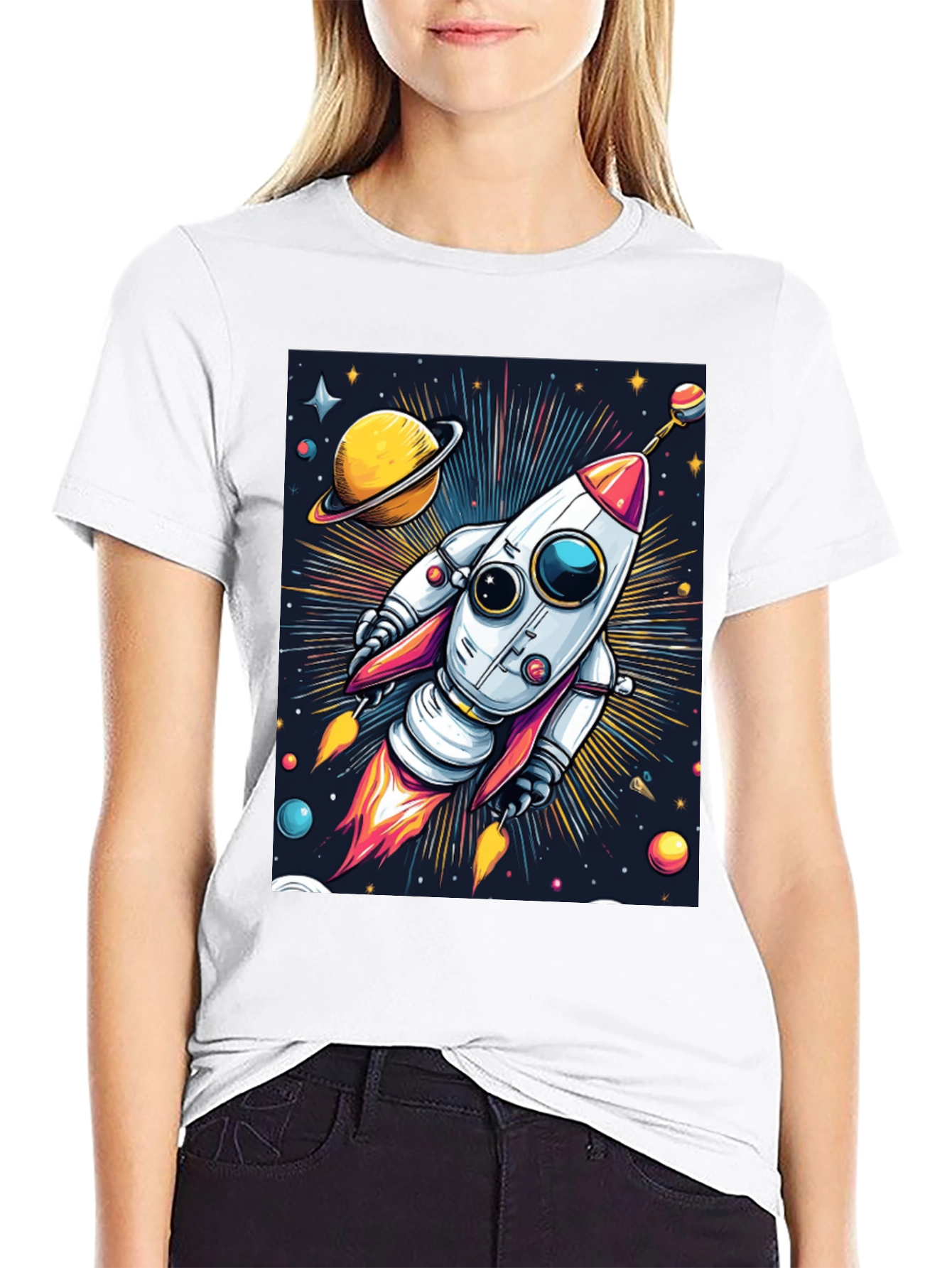 Black Space Rocket T-Shirt - Cosmic Graphic Tee view 9
