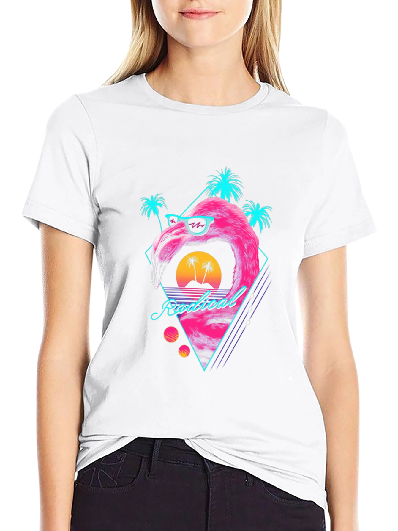 Black Radical Flamingo T-Shirt - Retro Summer Vibes view 9