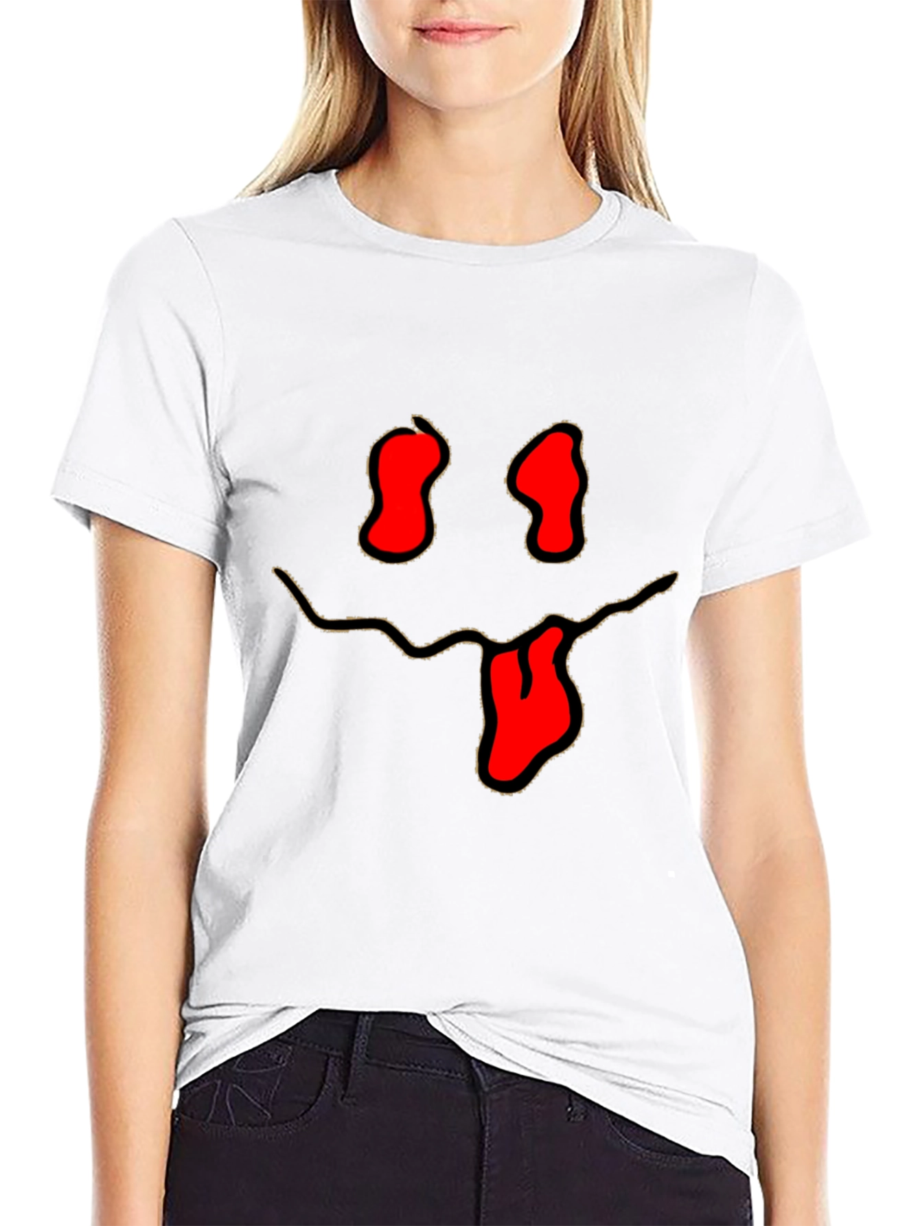 Black Funny Face Graphic Tee - Black Cotton T-Shirt view 9