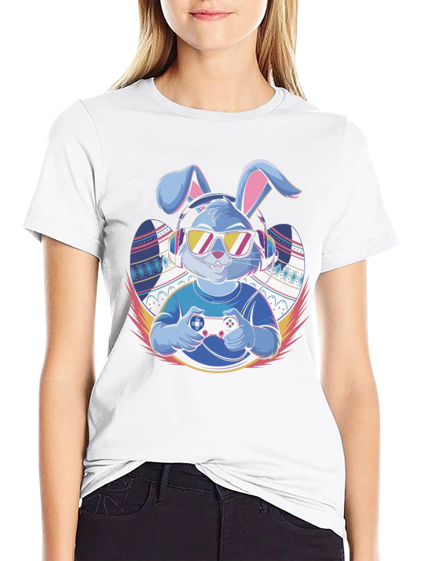 Black Cool Gamer Bunny T-Shirt view 9