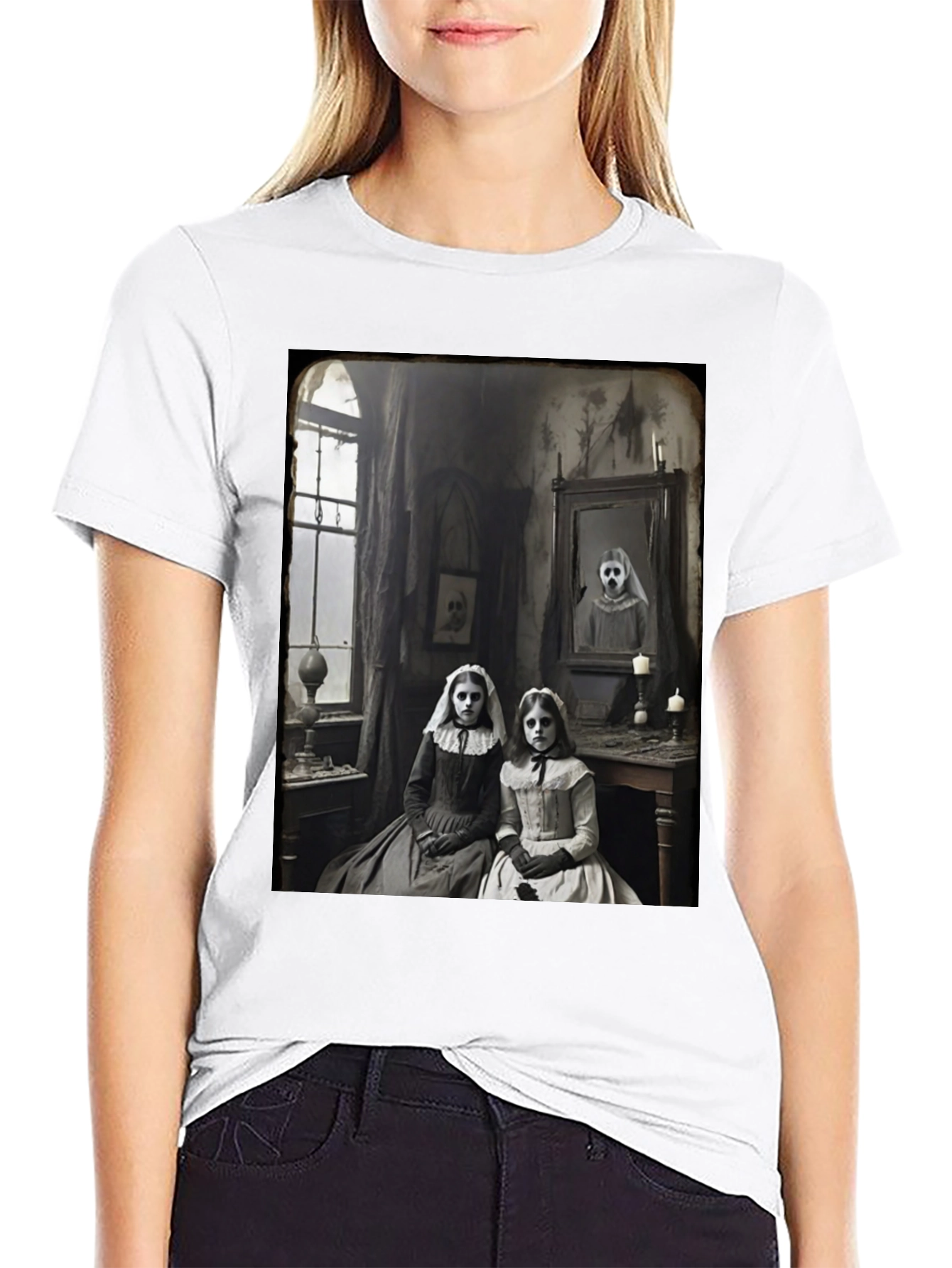 Creepy Sisters Graphic Tee - Vintage Horror Style - 9