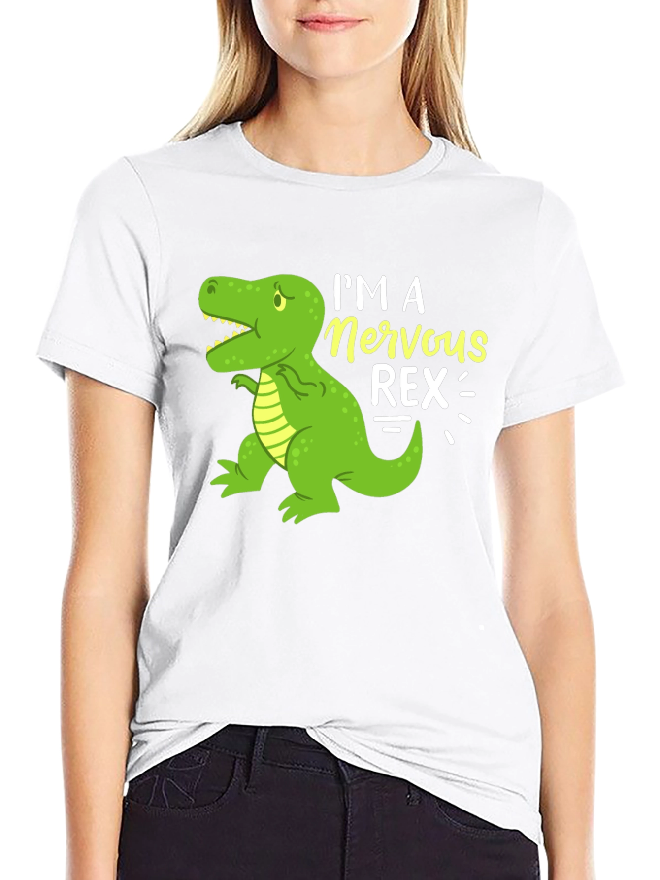 Black Nervous Rex T-Shirt - Funny Dinosaur Graphic Tee view 9