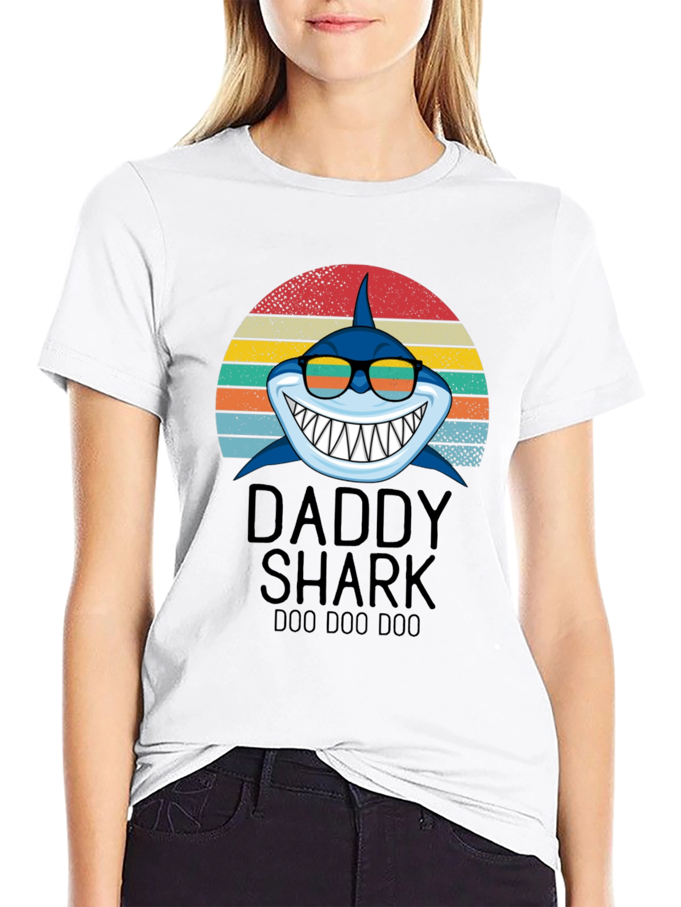 Black Daddy Shark Graphic T-Shirt view 9