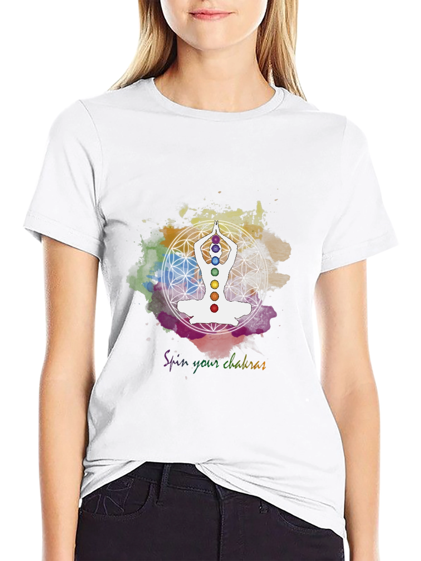 Black Chakra Meditation T-Shirt - Spiritual Yoga Design view 9