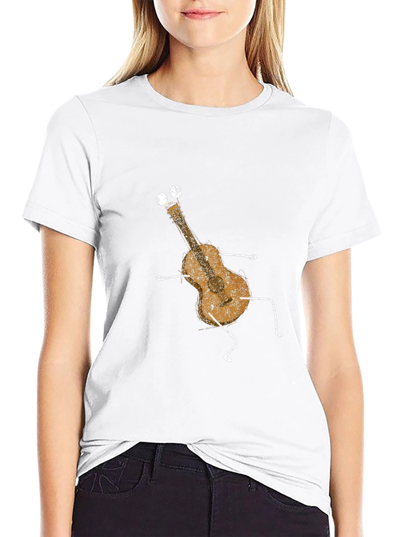 Black Funny Guitar Graphic Tee - Black Cotton T-Shirt view 9