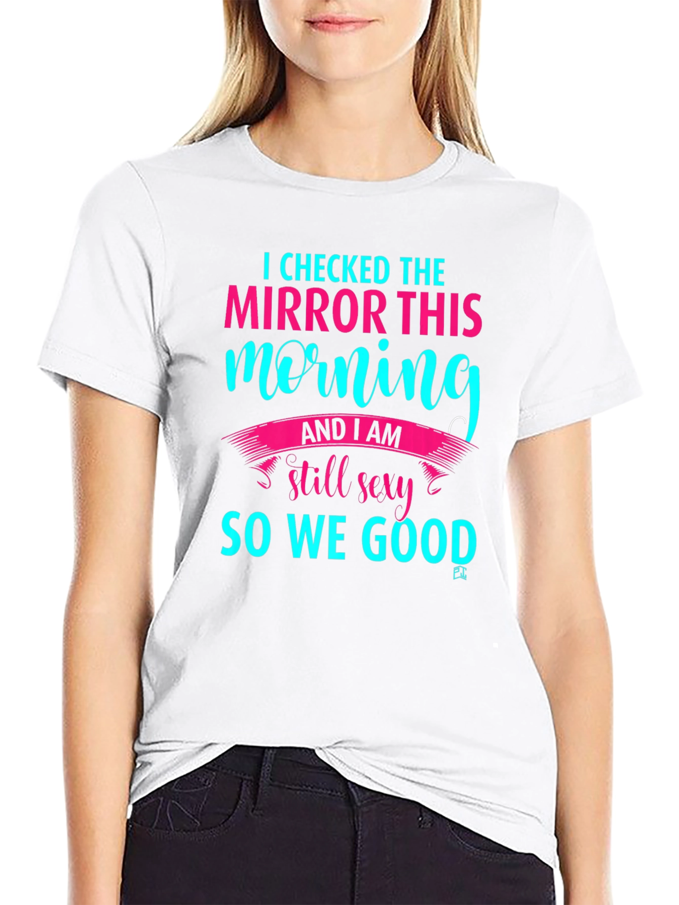Black Funny I Checked Mirror T-Shirt - Black view 9